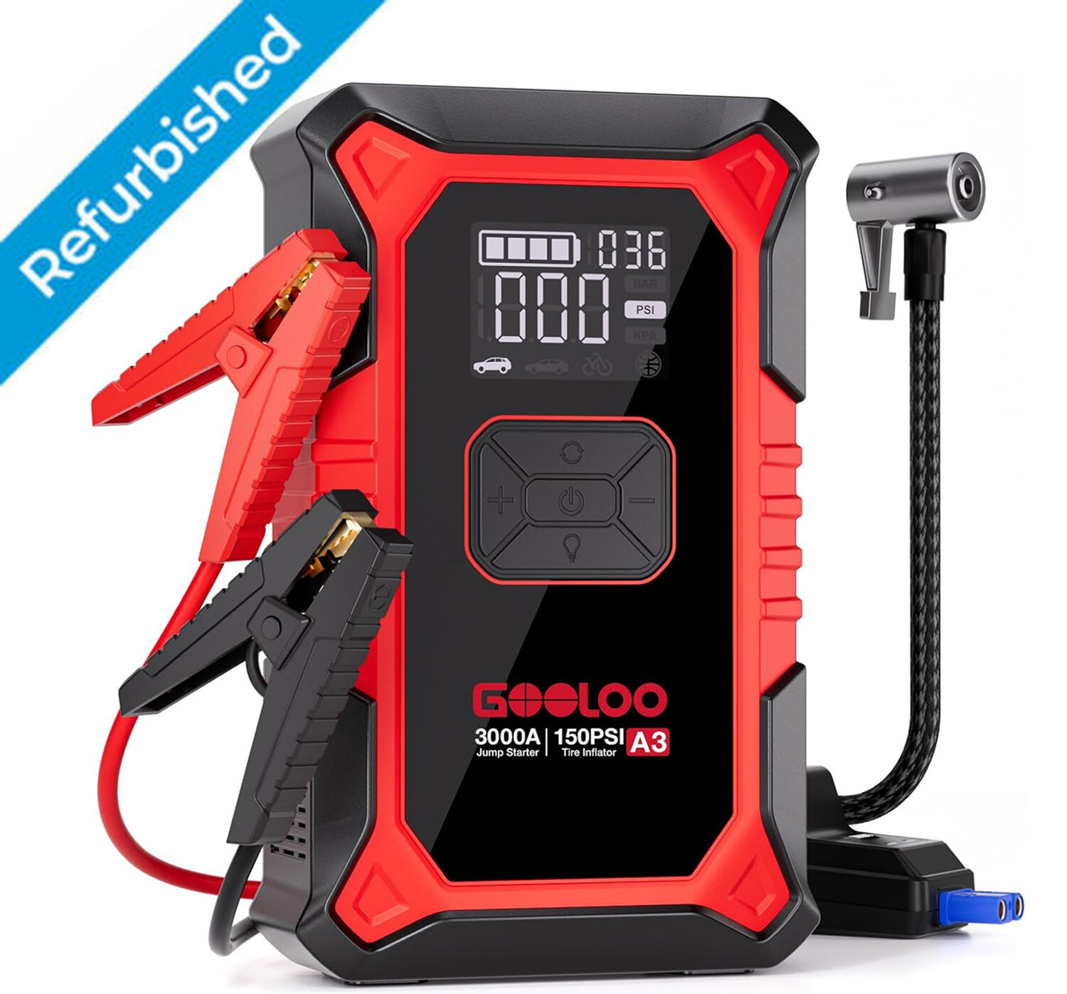 GOOLOO A3 Car Jump Starter with Air Compressor 3000A 150PSI Portable Car Battery