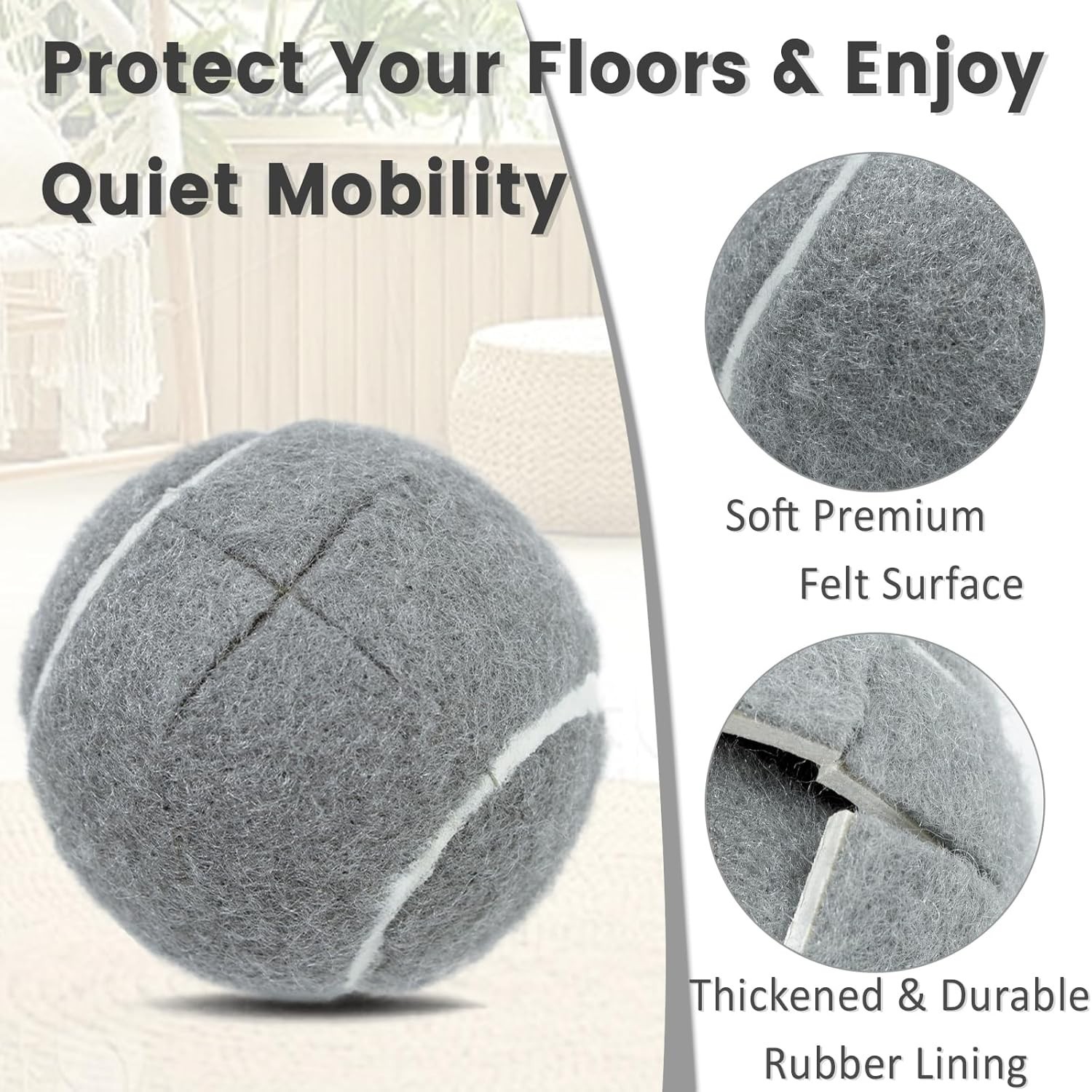 Pre-Cut Walker Tennis Balls 4PCS Gray Walker Glides Floor Protector Seniors