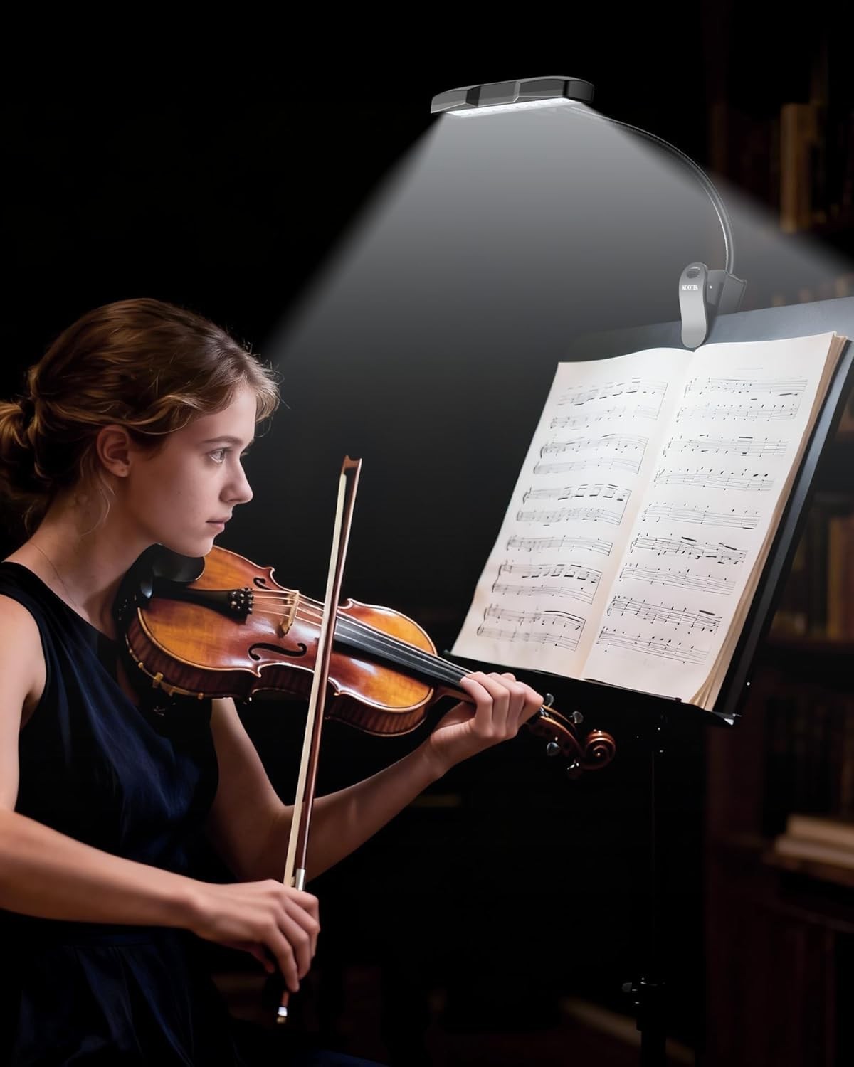 Black Clip-On Music Stand Light LED with Brightness Control Rechargeable