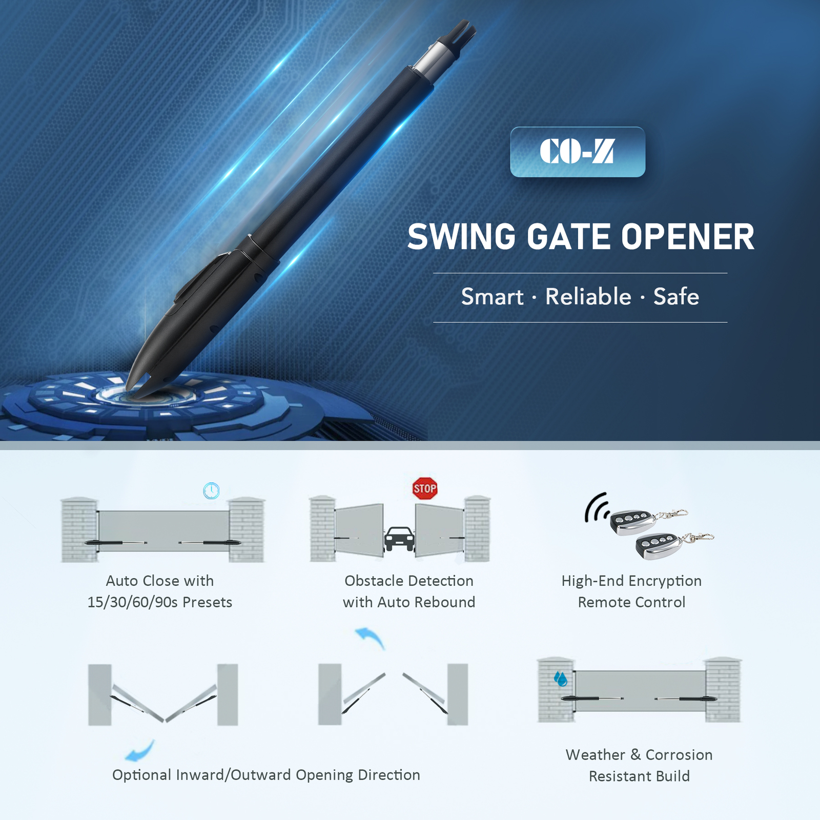 CO-Z Solar Powered Dual Swing Gate Opener for 660lb Home Driveway Garage Gates