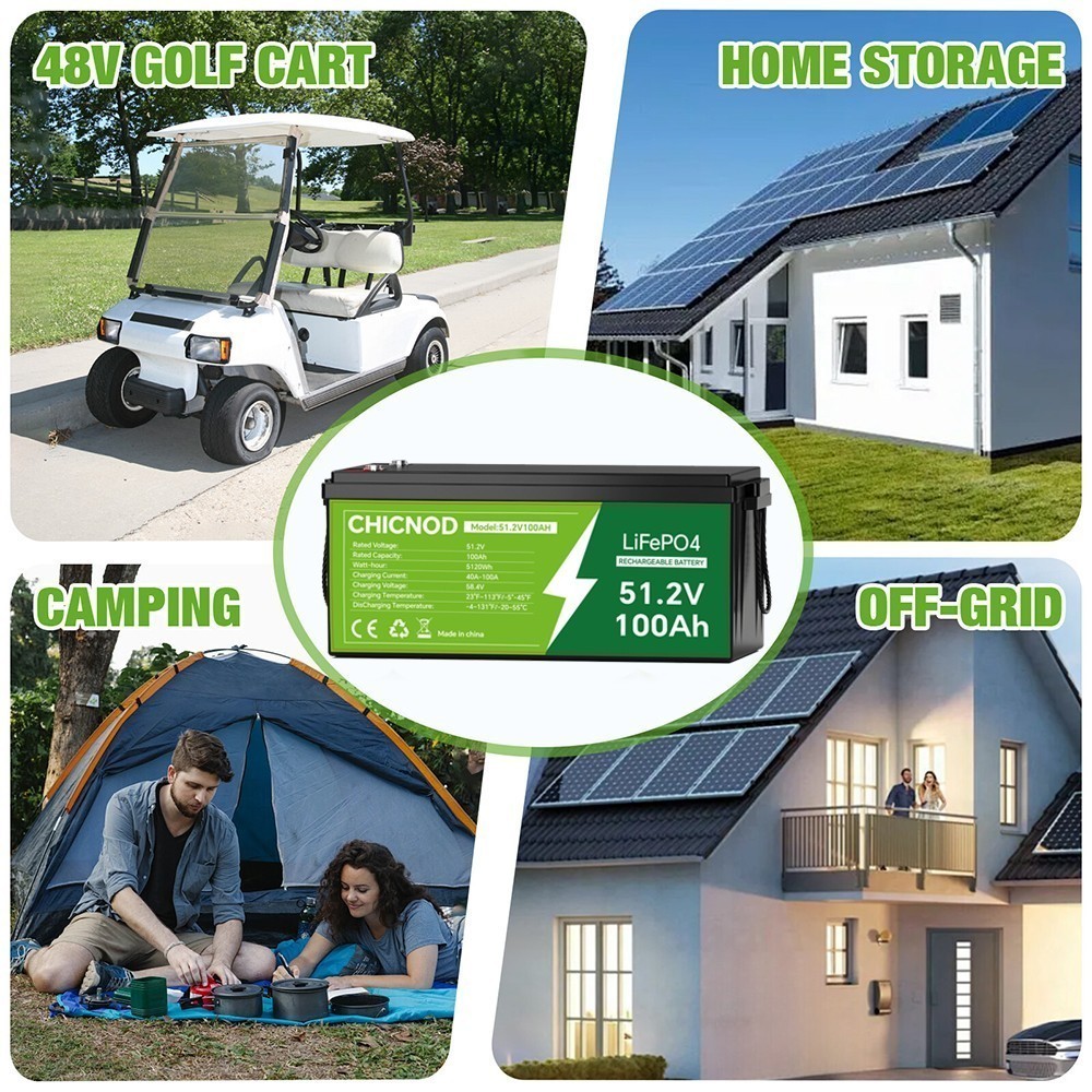 48V 100Ah LiFePO4 Lithium Battery Bluetooth BMS with Charger For Solar Camp RV