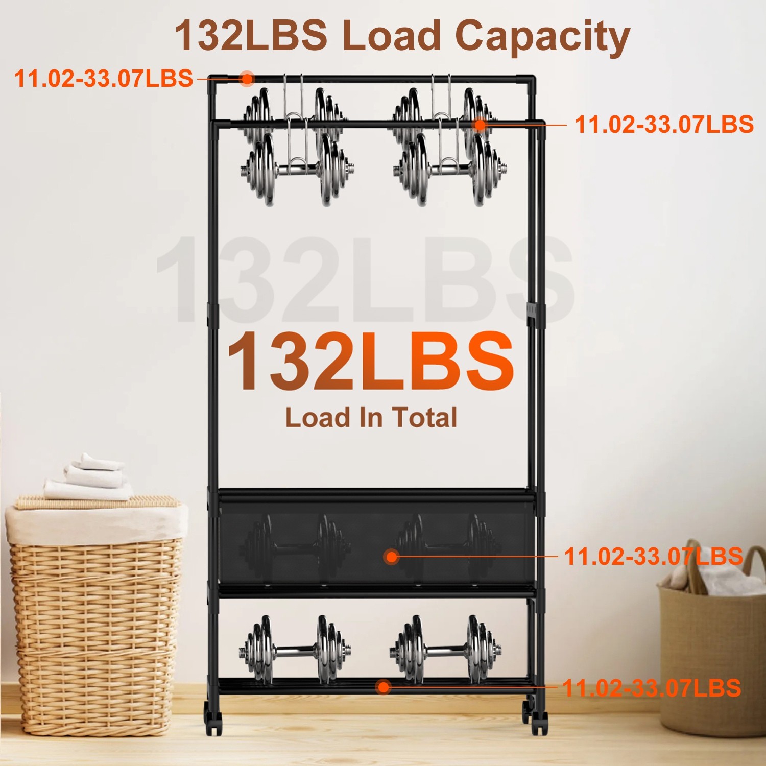 3-Tiered Garment Rack w/ Storage Bag Rolling Clothes Organizer Dual Rods Hanging