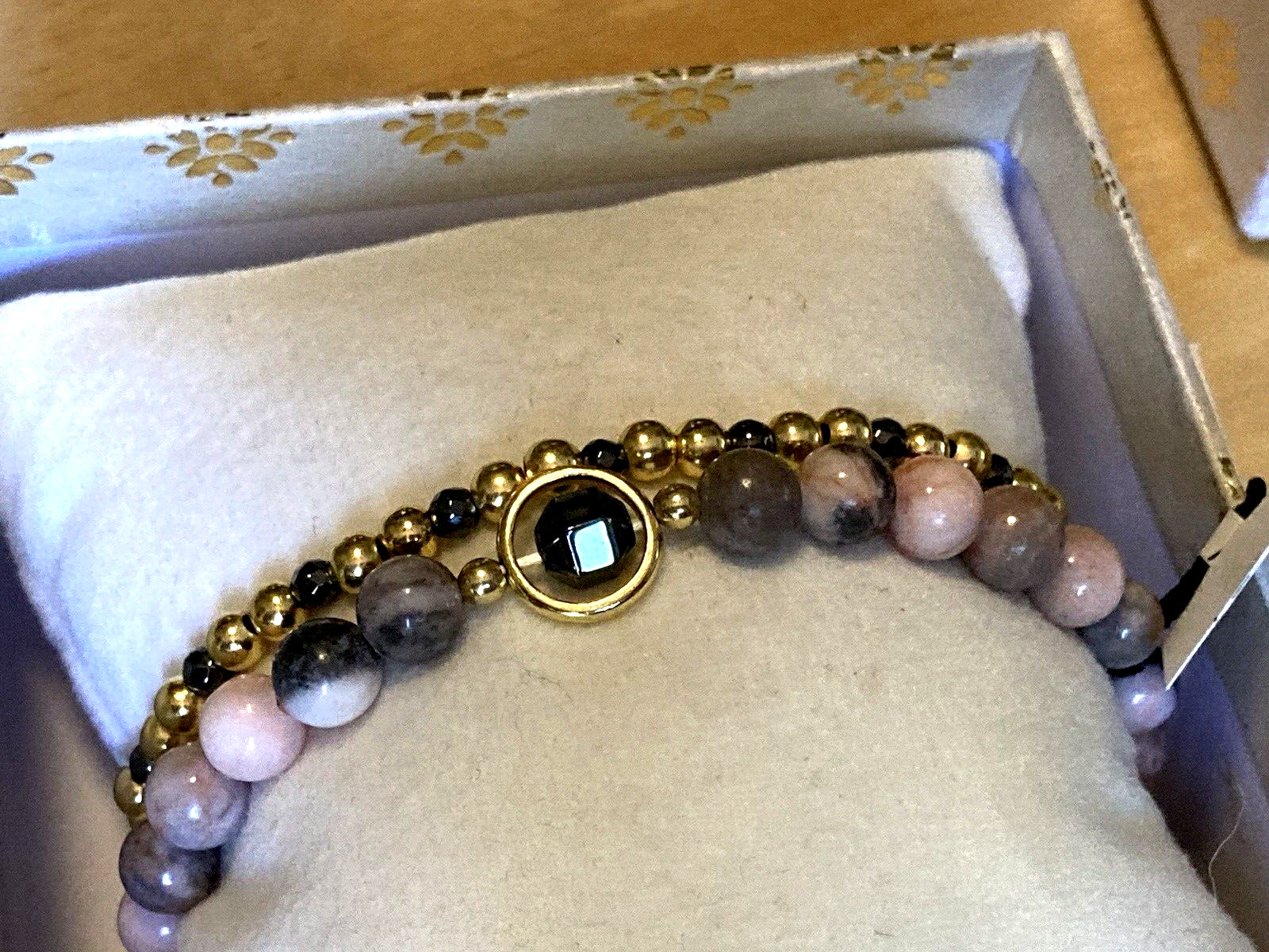 Shivam Bracelet Pink Jasper Hematite Gold Plated Beaded Set