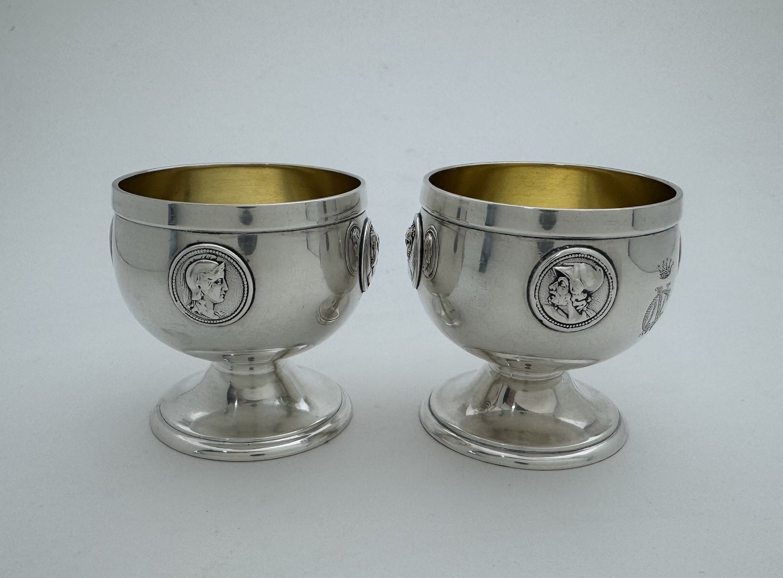 Magnificent Gorham Medallion Aesthetic Sterling Silver Gilt Master Salt Cellars