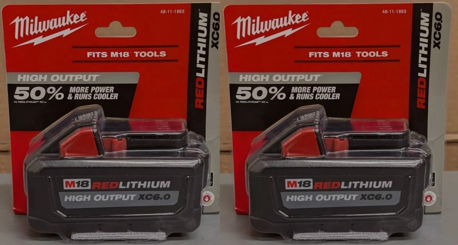 2 Pack New 18V Milwaukee 48-11-1865 6.0 AH Batteries M18 High output Battery