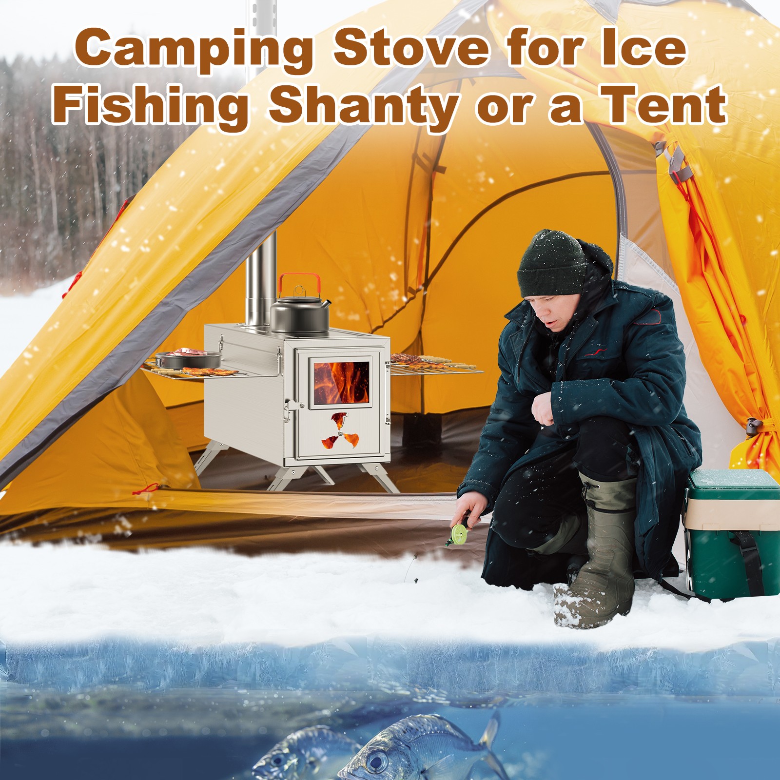 H&ZT Tent Stove, Portable Wood Burning Stove for Tent Cooking & Winter Heating