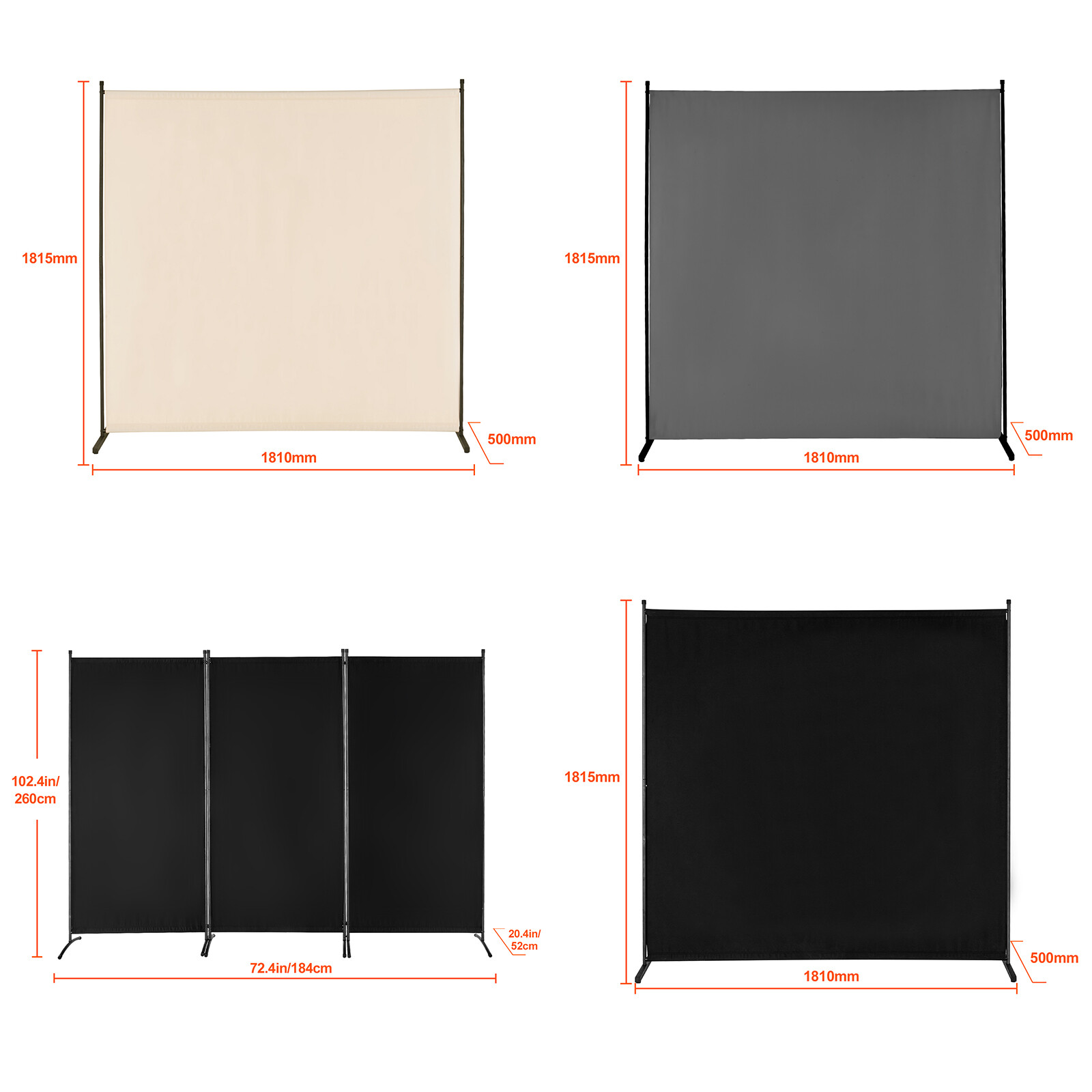 Room Divider 1/3 Panel Fabric Room Screen for Office Bedroom Beige/Black/Grey