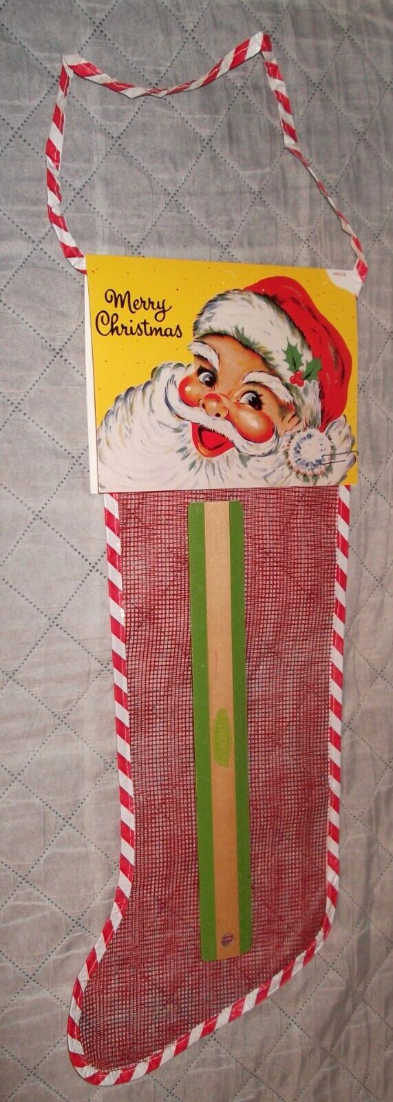 LARGE 20" Vtg Mesh Net XL Christmas Stocking W/Santa Header Unused Fillable NOS