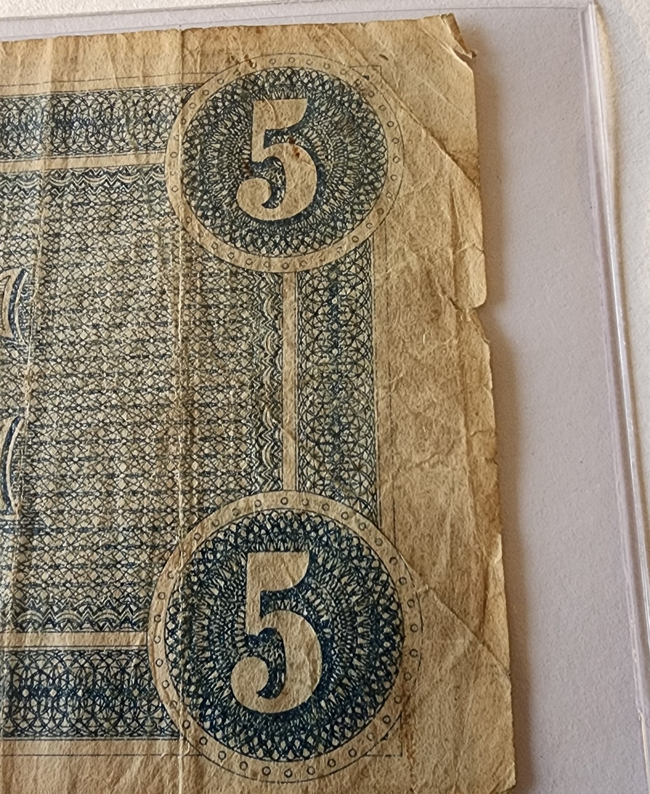 $5 1864 Five Dollar Bill Note Confederate States of America off center error