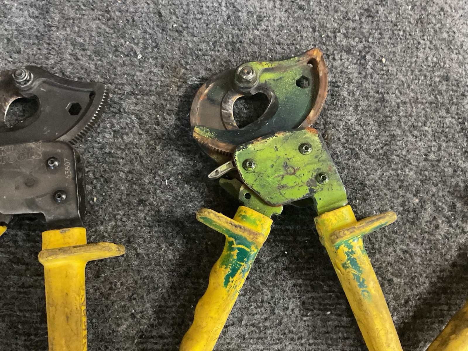 Lot of 3 Klein Tools Ratcheting Cable Cutters 63607 Moving Blade Klein