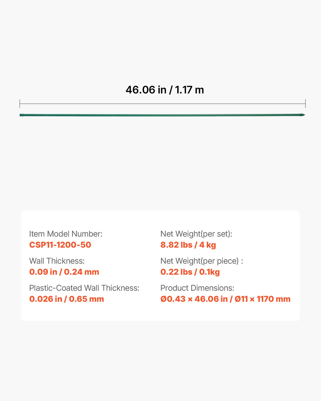 VEVOR Garden Stakes Tomato Stakes 50 Pack 46.06 inch Plastic Coated Metal Sticks