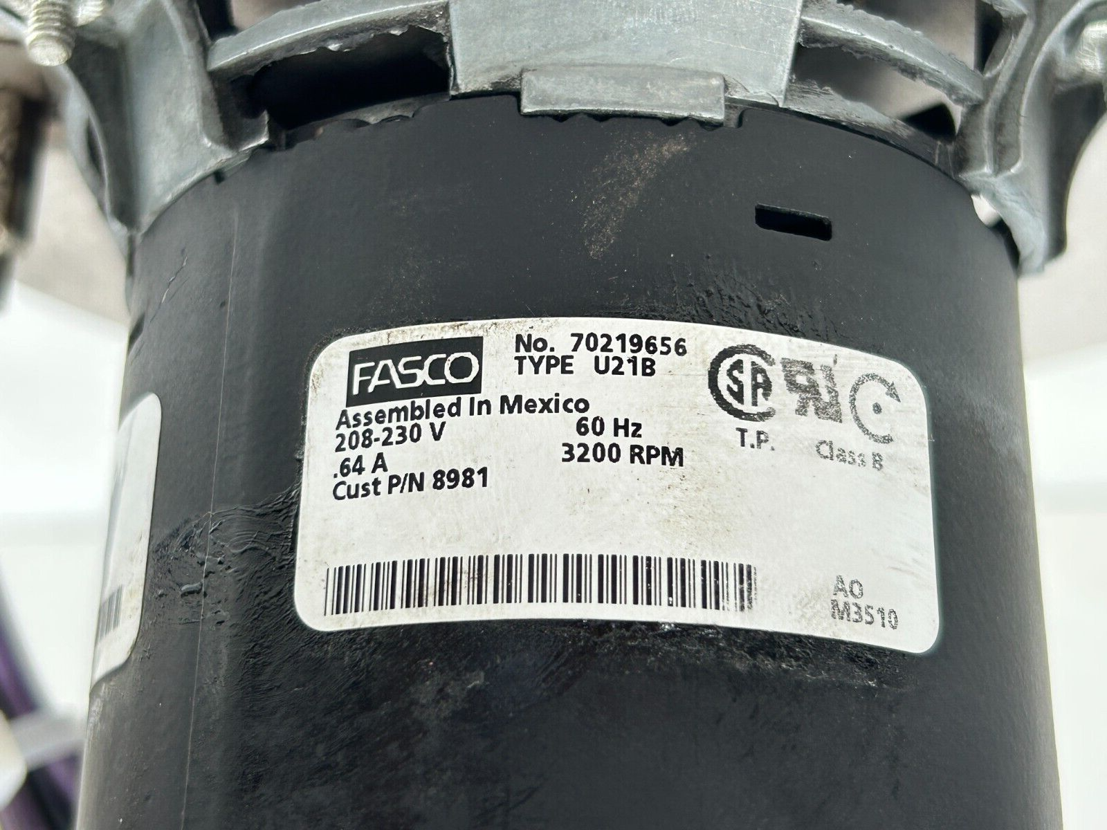 FASCO 7021-9656 Draft Inducer Blower Motor 8981 230V 3200 RPM used tested #L05