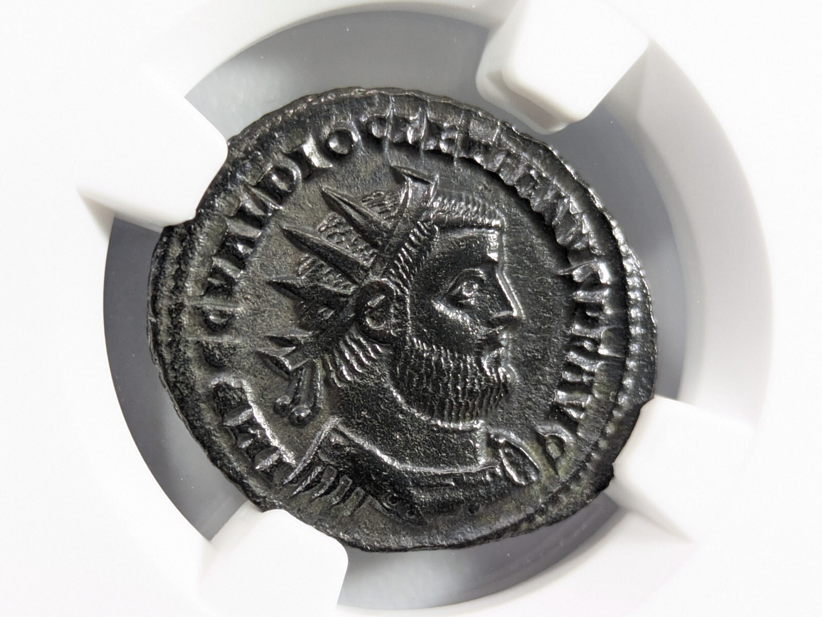 Diocletian Roman Empire AD 284-305 NGC AU Post Ref Radiate Aurelianianus Soldier