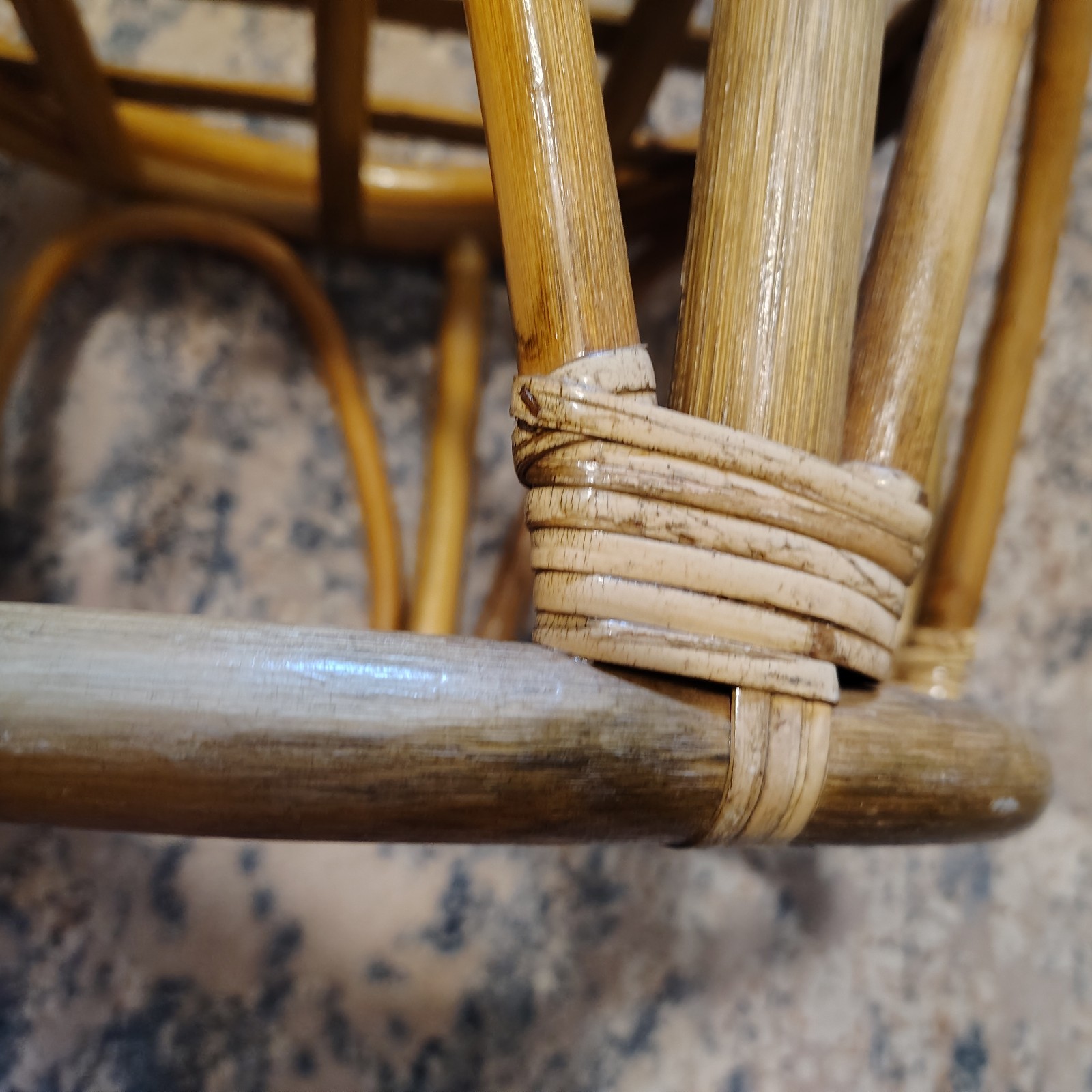 Vintage MCM Bamboo Bentwood Rattan Round Footstool Ottoman Plant Stand