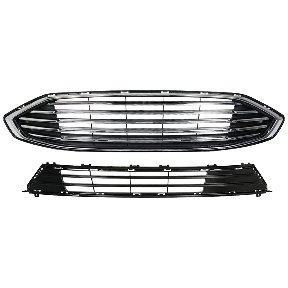 Front Bumper Cover Grille Assembly Kit Set For 2017 2018 Ford Fusion w/Fog Light