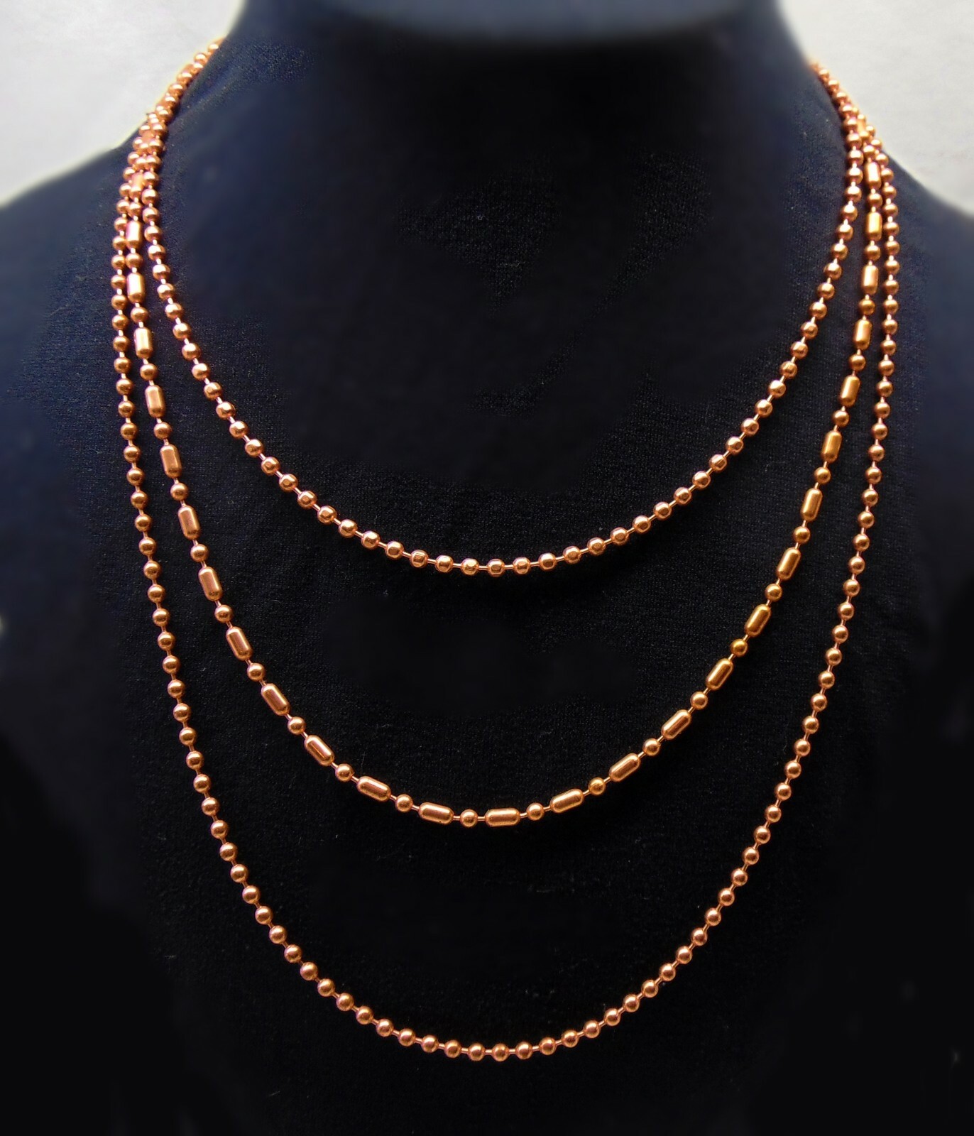 3 Pure COPPER Ball CHAIN 24" Necklaces 3.2mm ~3 Styles Round, Faceted, Ball-Bar