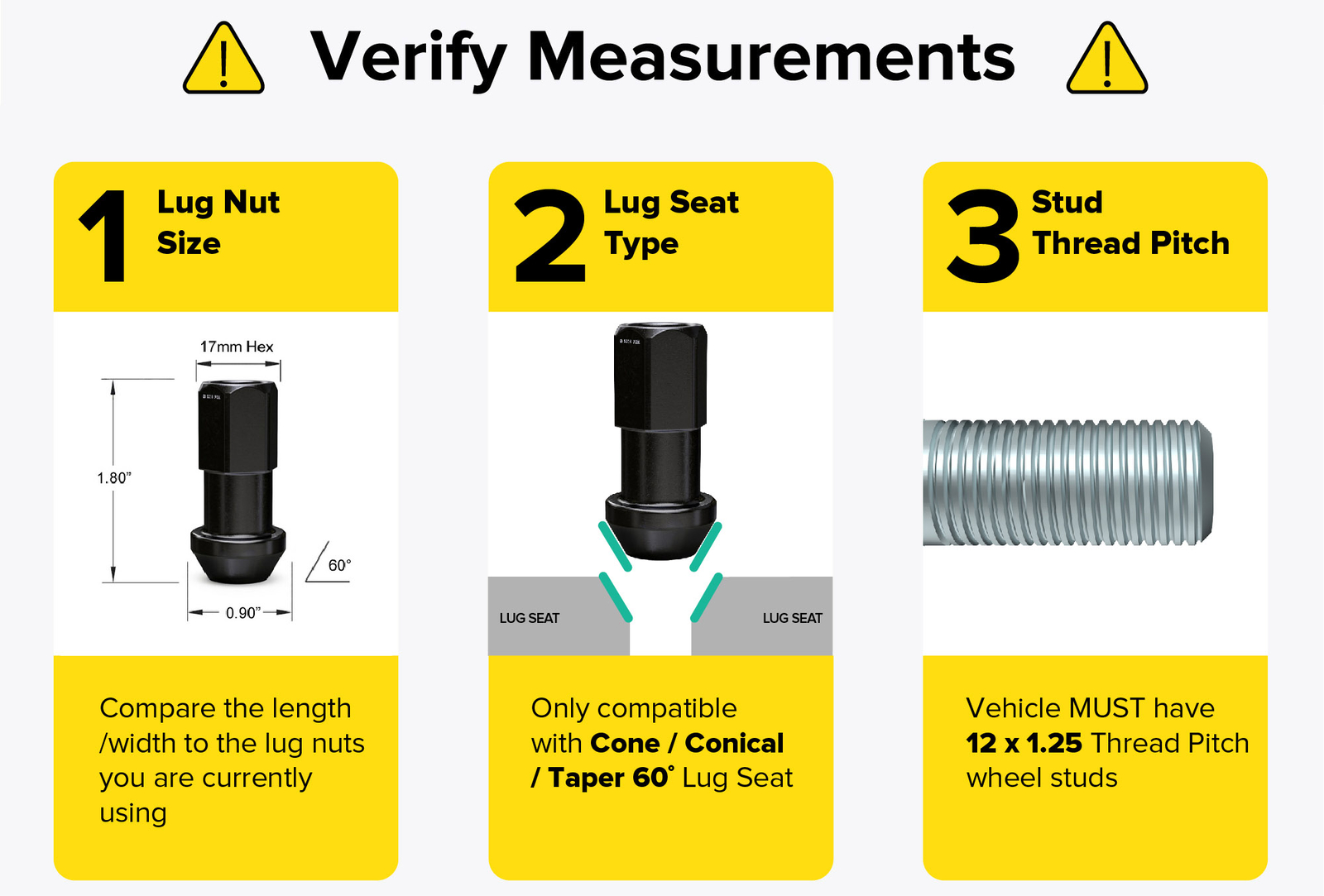 (20) 12x1.25 Black 45mm Extended Lug Nuts (1.8") Tuner Racing Cone Seat Open End