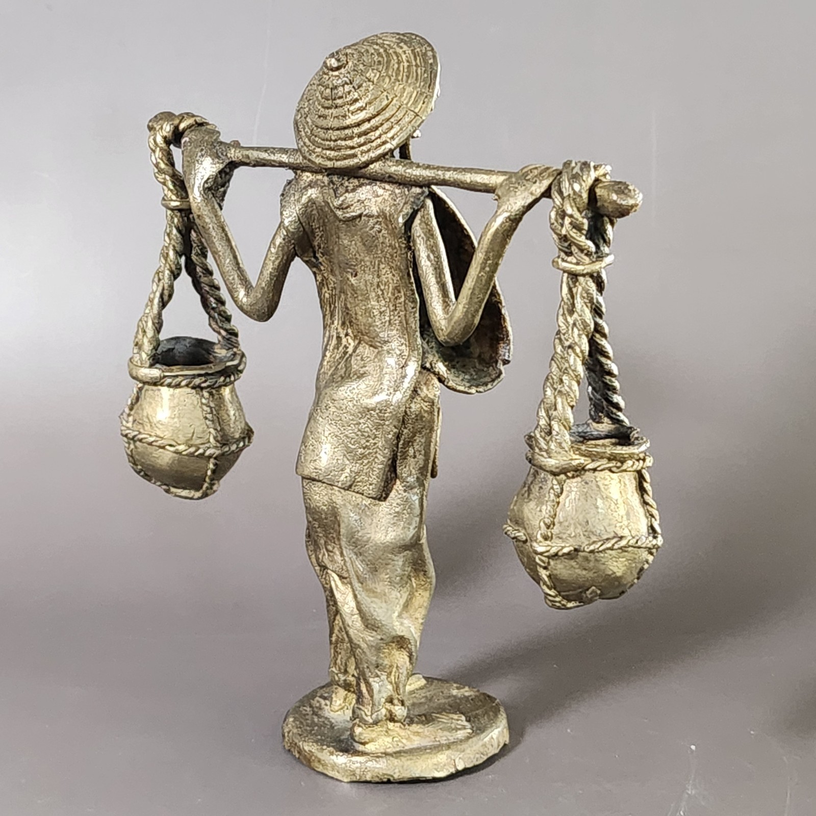 Vintage African Bronze Farmer Figurine – Lost Wax Cast Sculpture Tribal Art