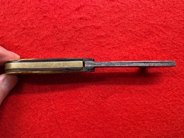 1859 CIVIL WAR THREE BLADE FLEAM, HORN SCALES, NAME ENGRAVED & DATED (674)