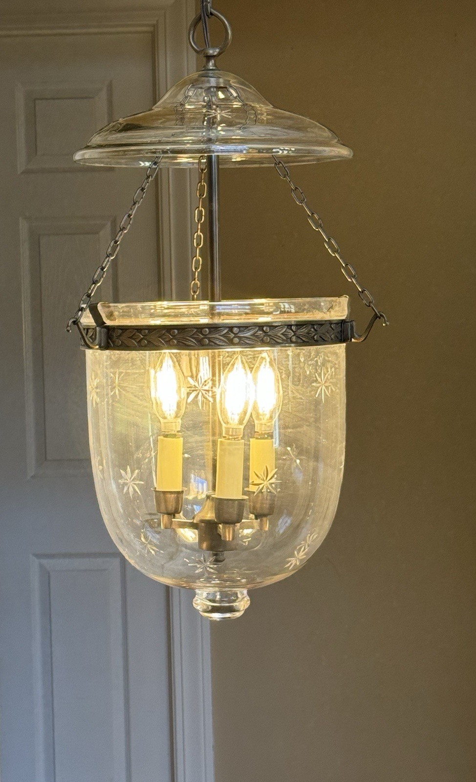 Vintage Bell Jar Lantern Etched Stars 3 Light Chandelier Ceiling Light