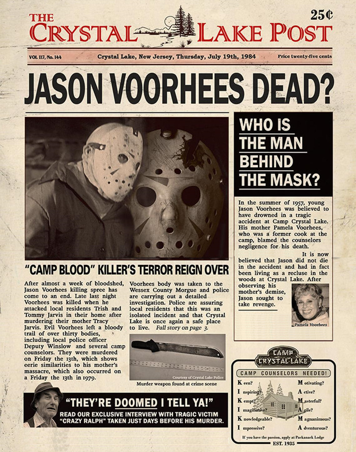 1980 Friday The 13th Crystal Lake Post Jason Voorhees Dead? Camp Crystal Lake🔪