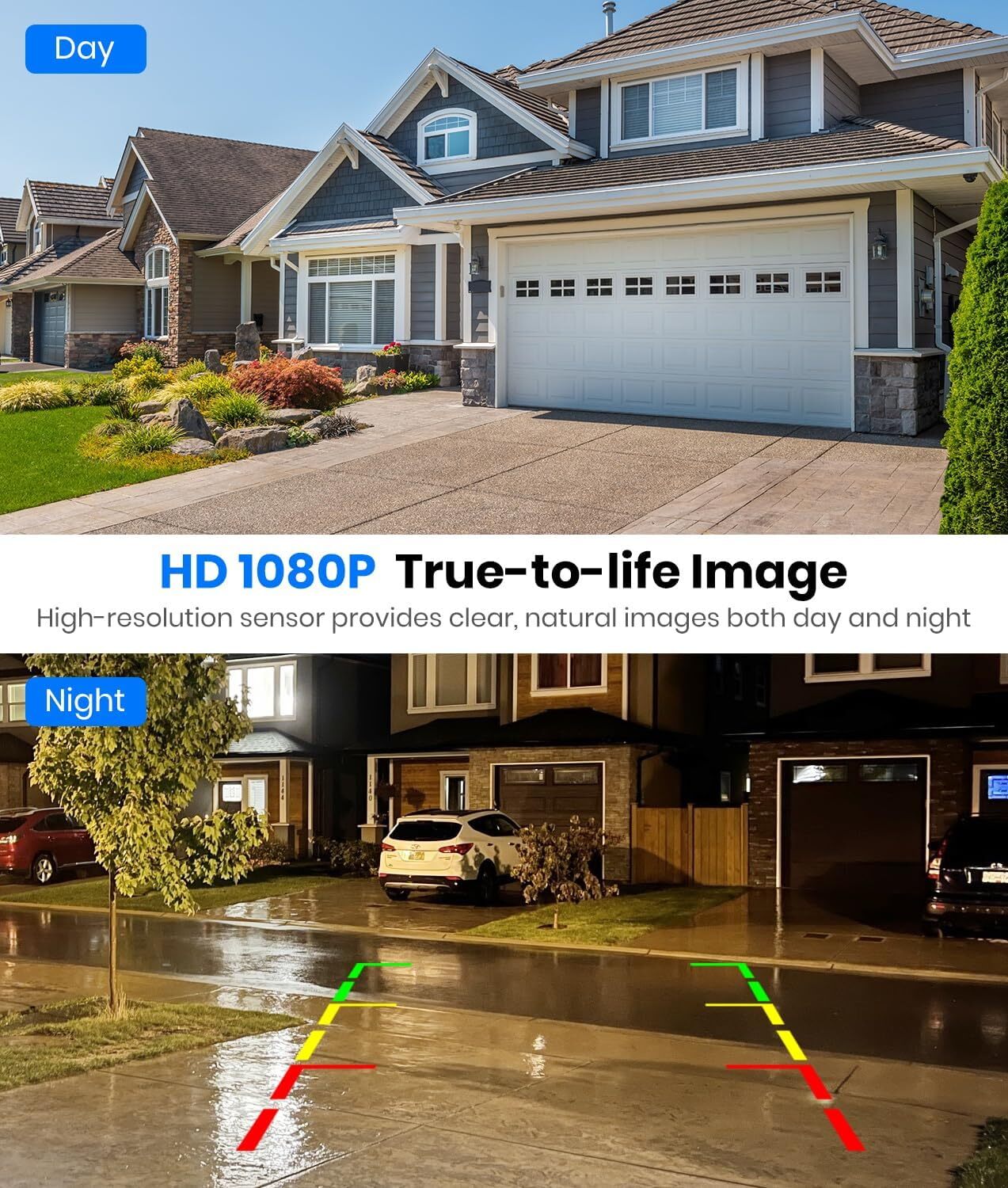 AUTO-VOX Solar Wireless Backup Camera 5" 1080P Monitor+ 1/2PCS Rear View Cameras