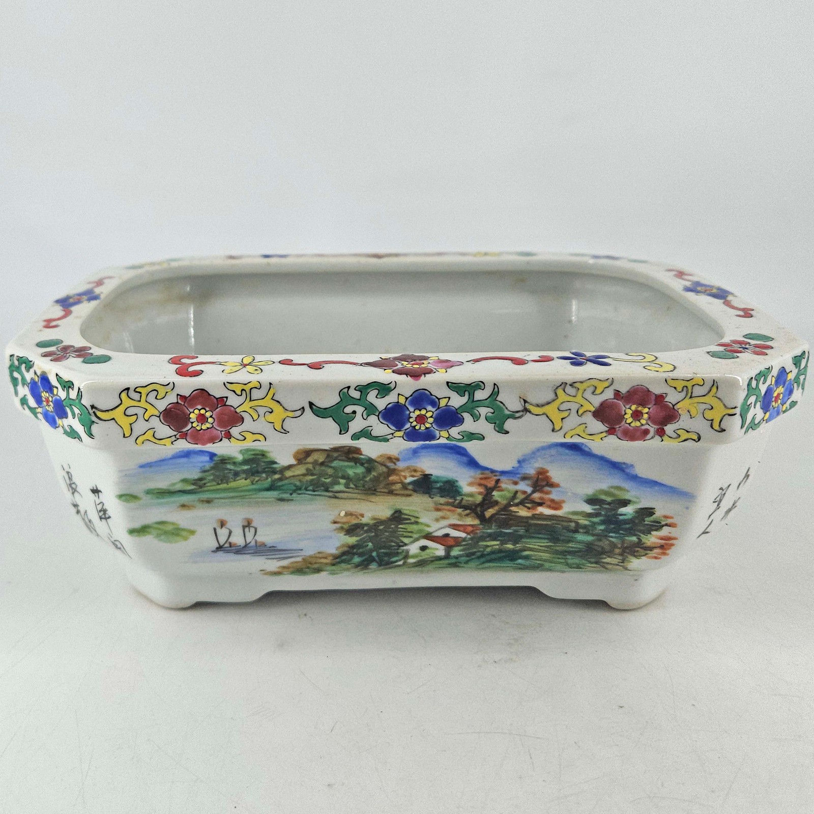 Vintage Chinese famille rose figural landscape porcelain planter