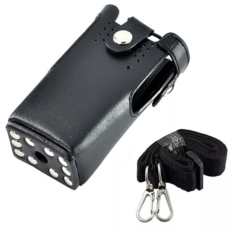Hard Leather Case Carrying Holder Holster For Motorola Two Way Radio With Strap