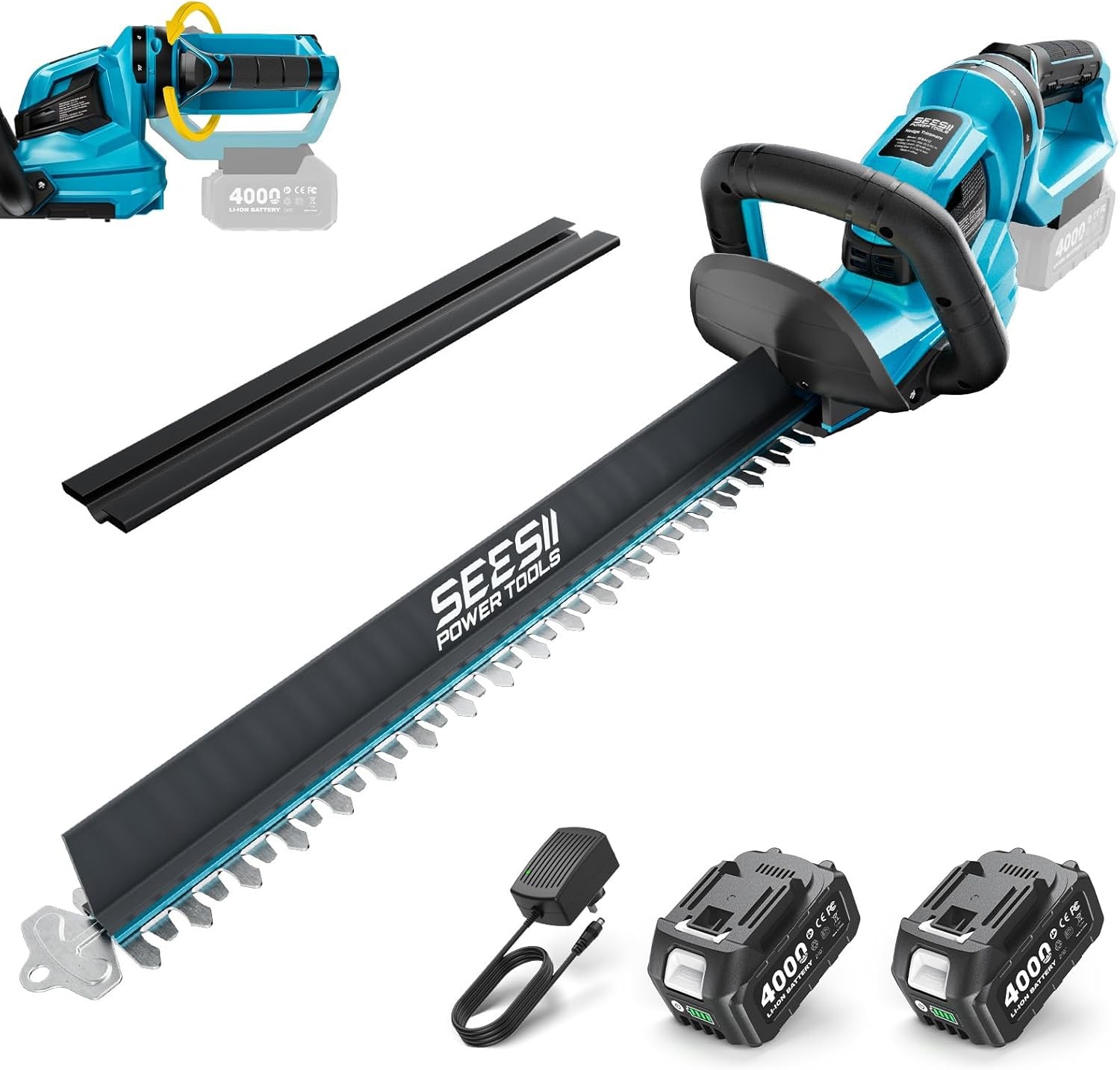 SEESII 22" Cordless Hedge Trimmer Electric Bush Trimmer with Debris Collector