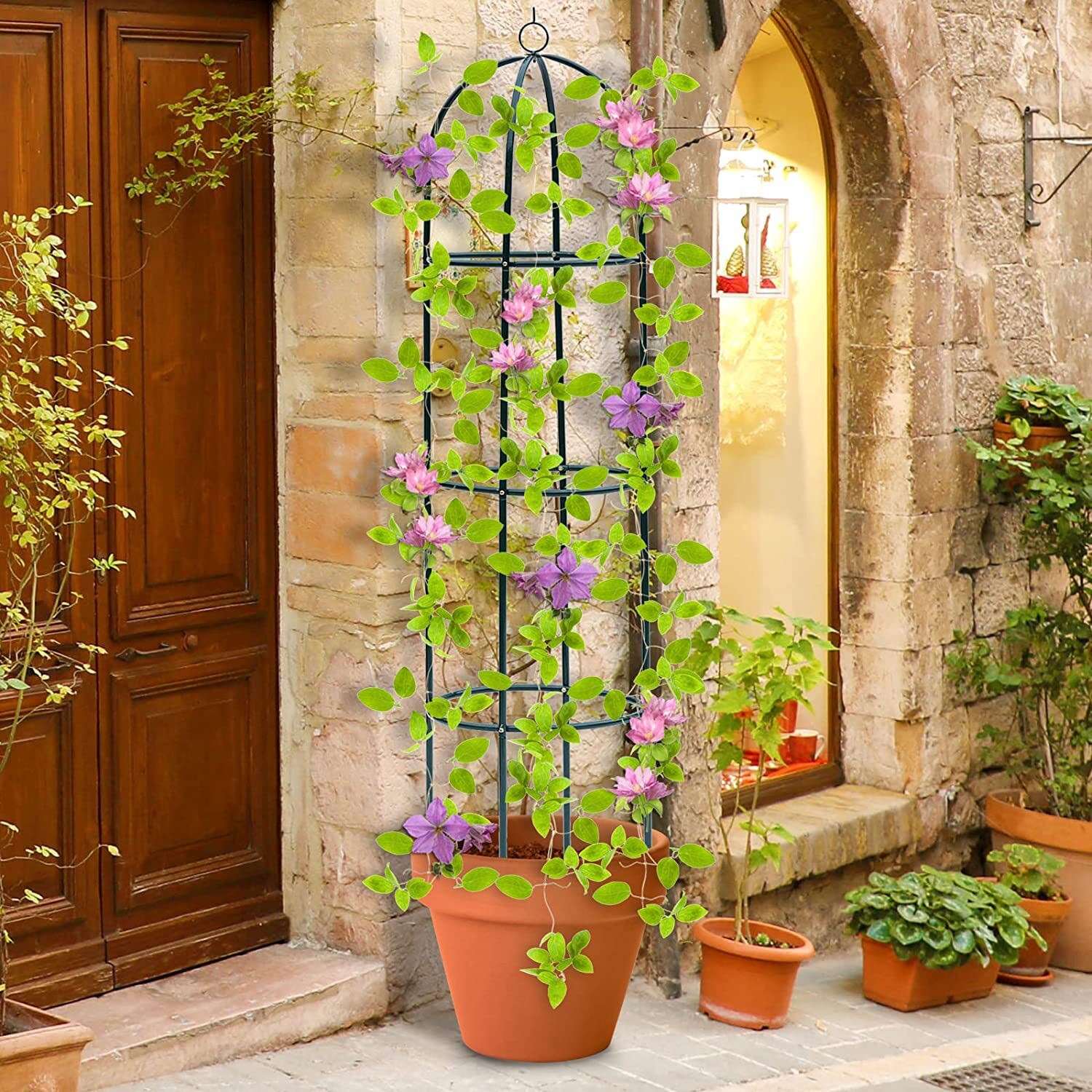 1 2 Pack Metal Garden Obelisk Trellis for Climbing Plants Outdoor 6.3 FT Round