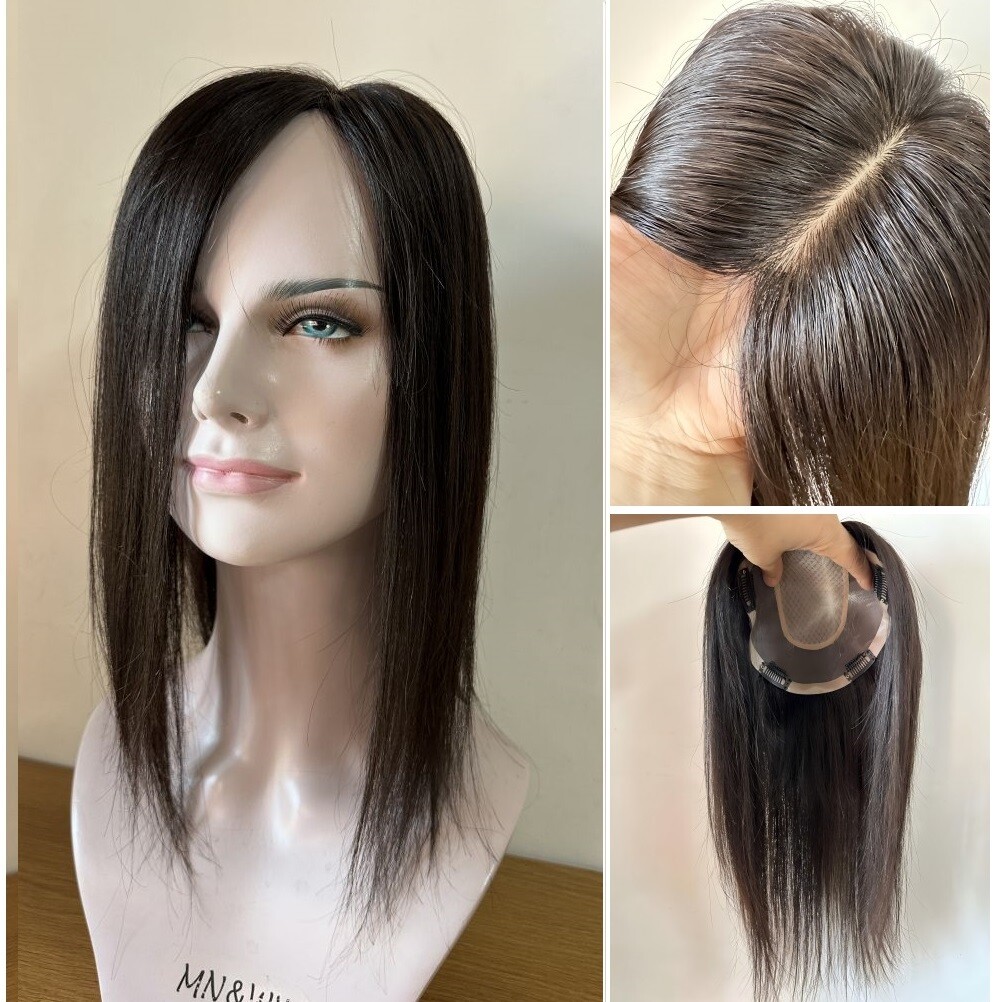 6"X6"Mono Skin with Silk Top Part Area,100%Fine Virgin Human Hair Topper 10"~30"