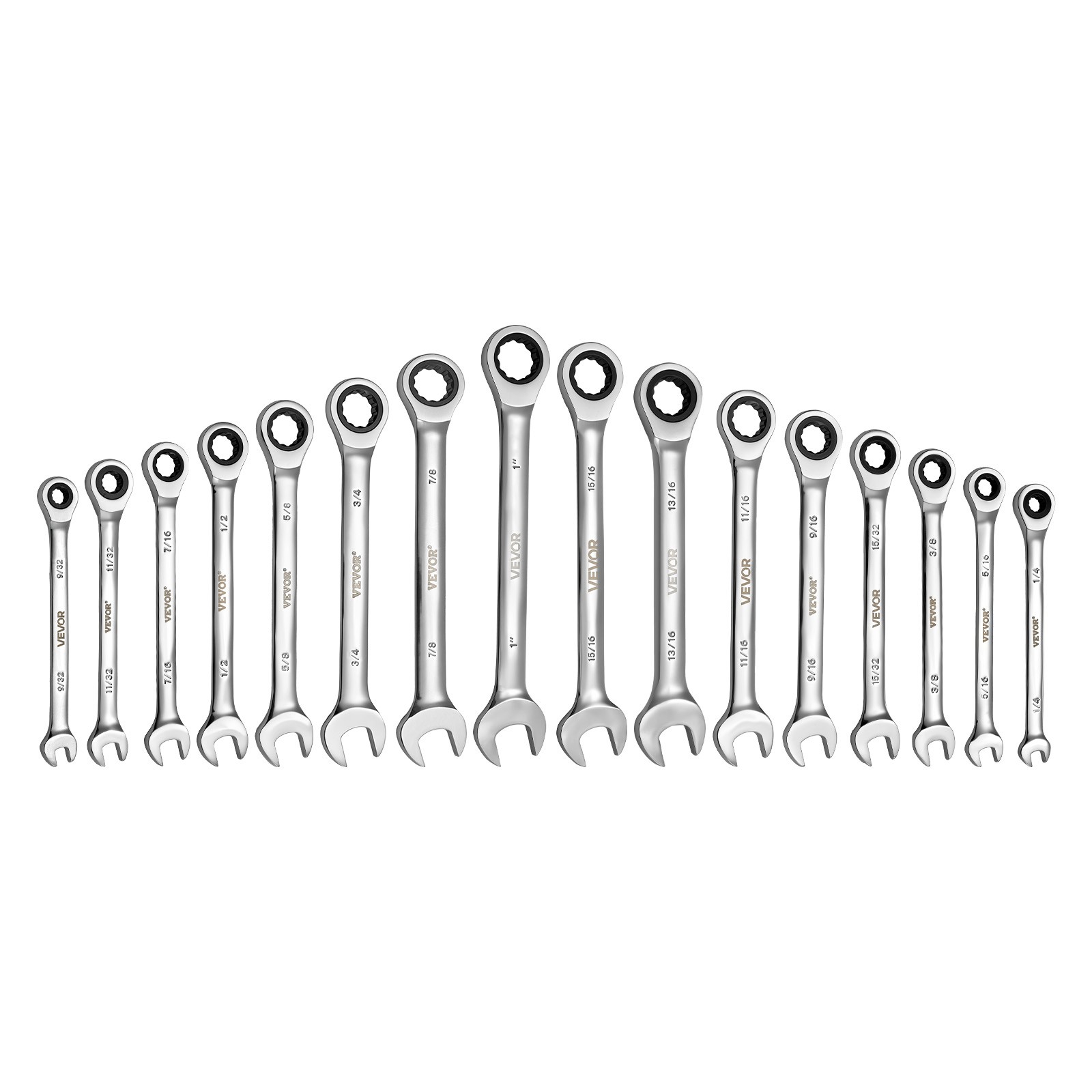 VEVOR Combination Wrench Set Ratcheting Wrench Set 16-Piece SAE Sizes Silver
