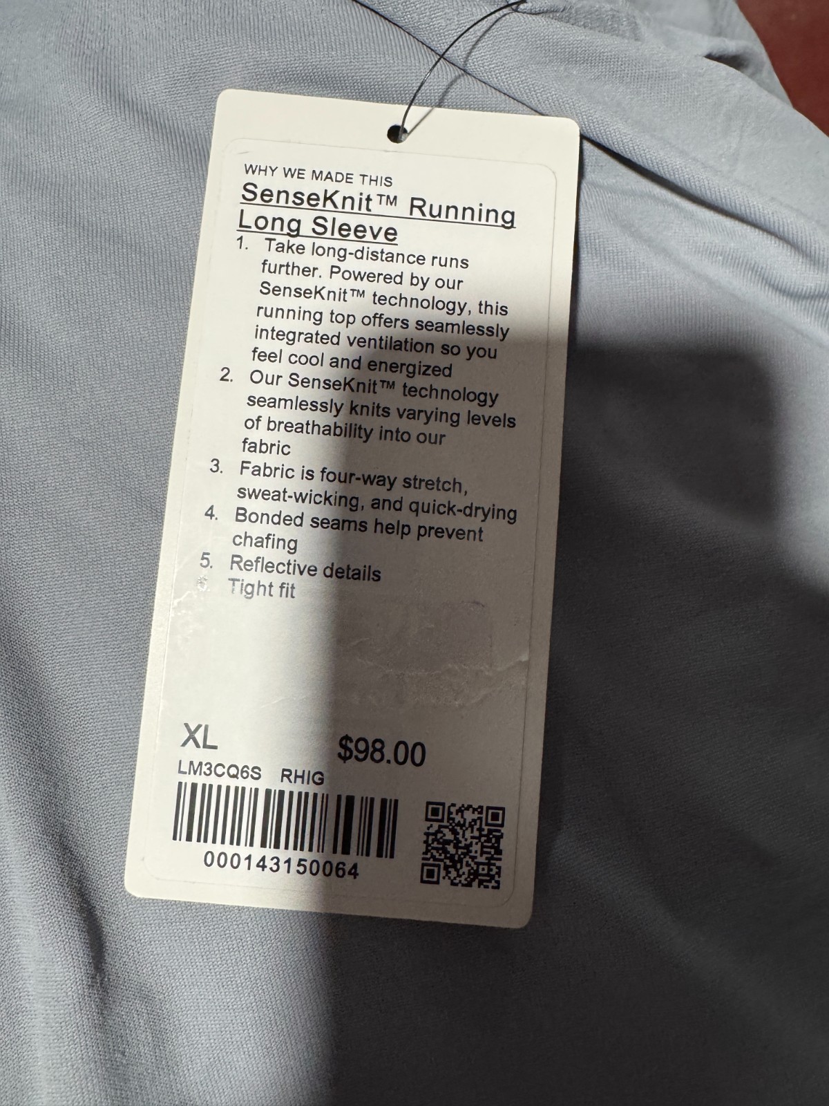 Lululemon SenseKnit Running Long Sleeve Men's XL Rhino Gray Compression Fit