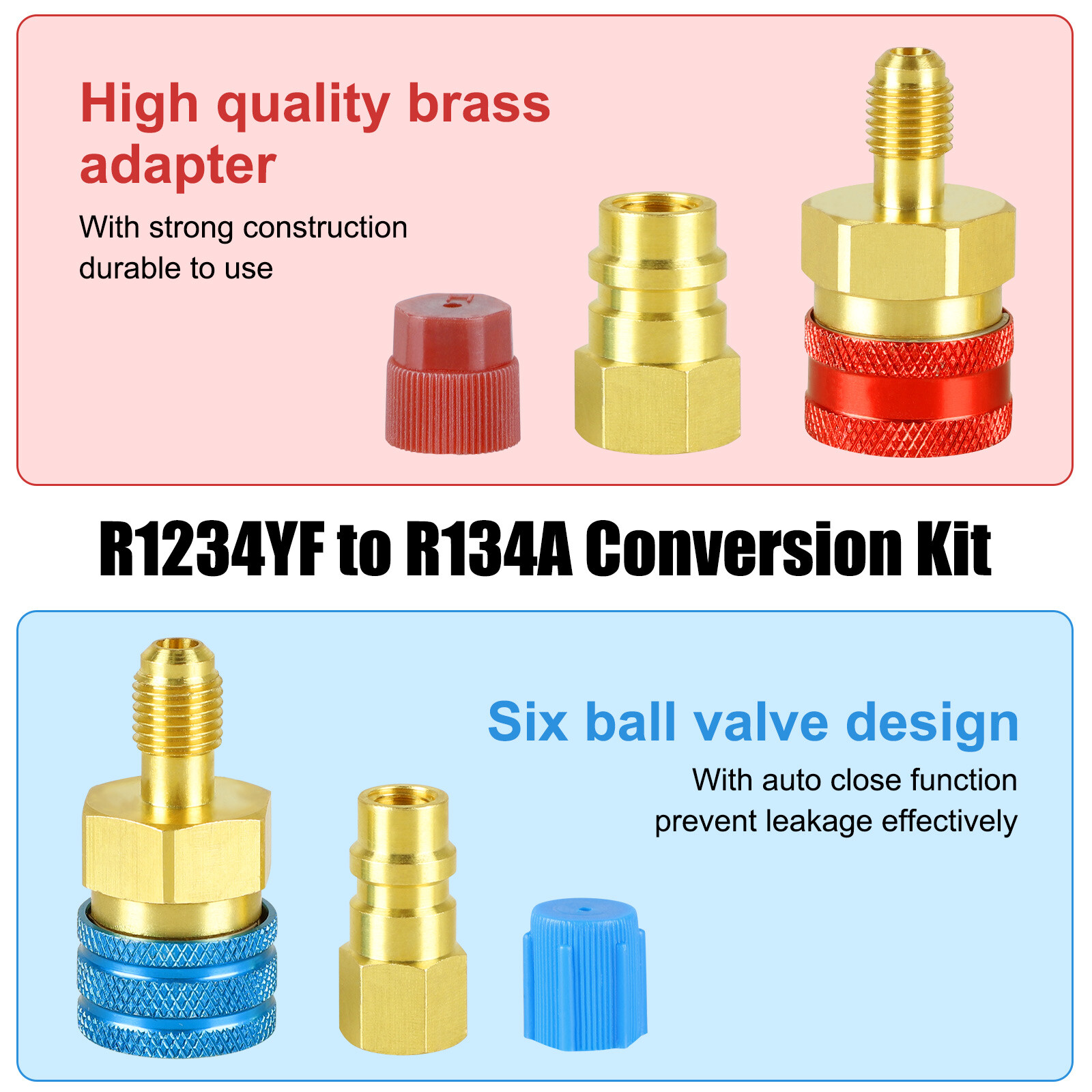 R1234YF to R134A Adapter Kit Quick Couplers High/Low Side Conversion for Car A/C
