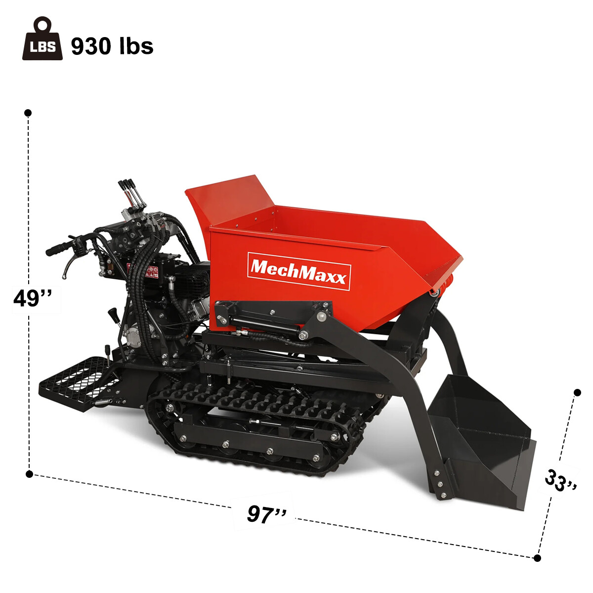 MechMaxx 1100Lbs Capacity Barrow 302cc 10HP E-Start Gas Tracked Dumper, D50HTFL