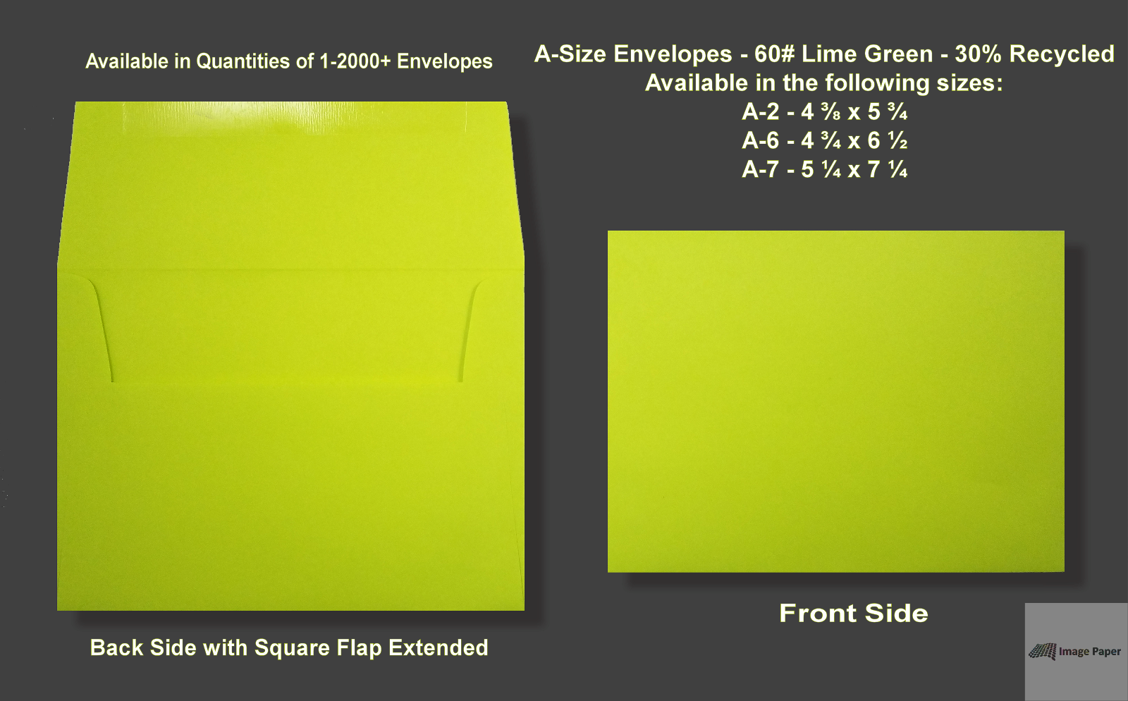 A2▪A6▪A7 60# Premium Lime Green Announcement Envelopes - Various Quantities