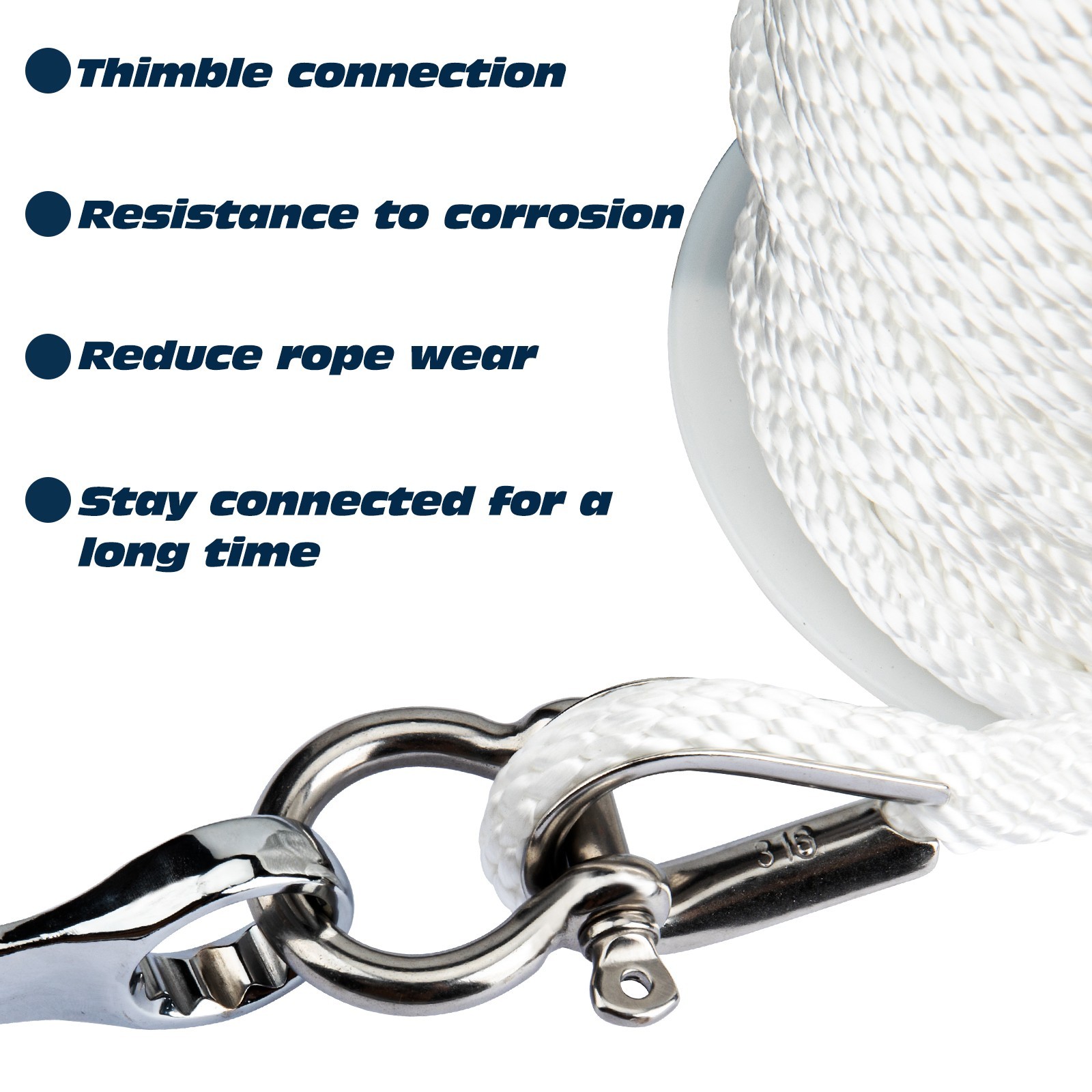 Anchor Line: 3/8" x 150' Premium Solid Braid MFP Boat Rope