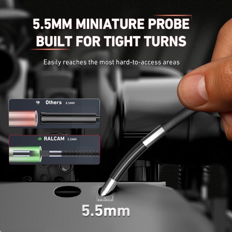 Ralcam Two-Way Borescope 5.5mm Industrial Endoscope Camera with Light 5ftFlexibl