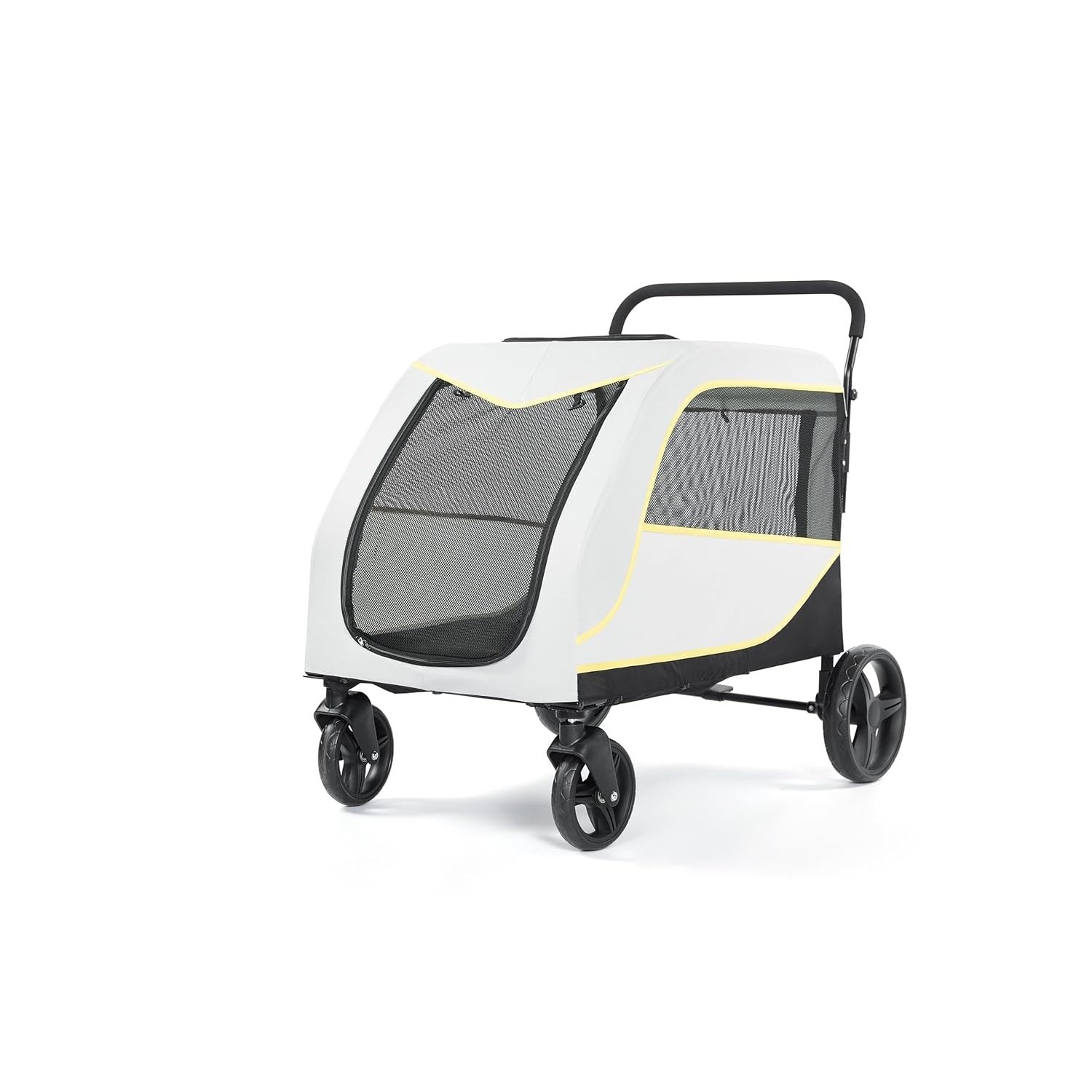 Large Pet Stroller 4 Wheels 130 Lbs, Foldable Dog Cat Cage with Foot Brake White