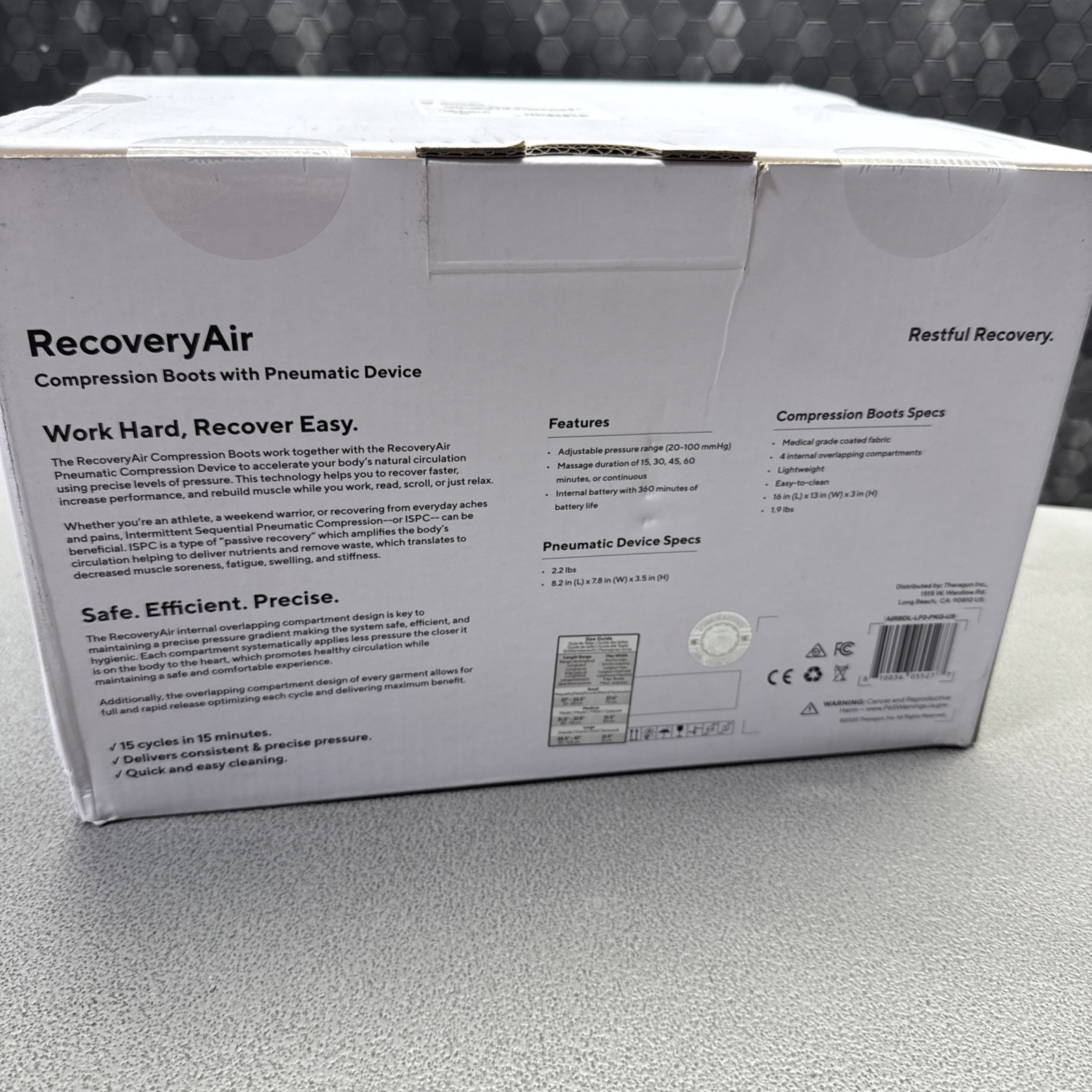 Therabody RecoveryAir LARGE Compression Boots Pneumatic Device