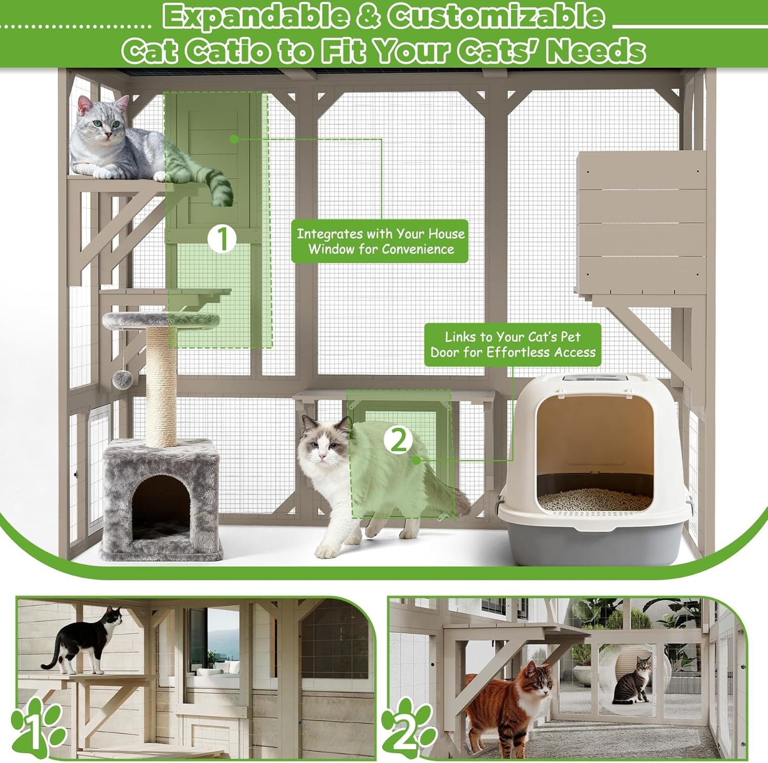 Petscosset Outdoor Cat Enclosures 4 Story Large Cat House with Jumping Platforms