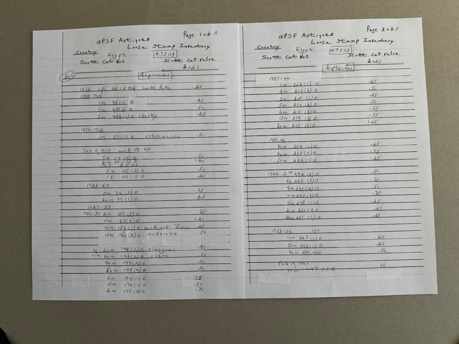 Egypt group of 79 stamps loose Scott Cat 22/O1,Revenue 1872-1953 dups