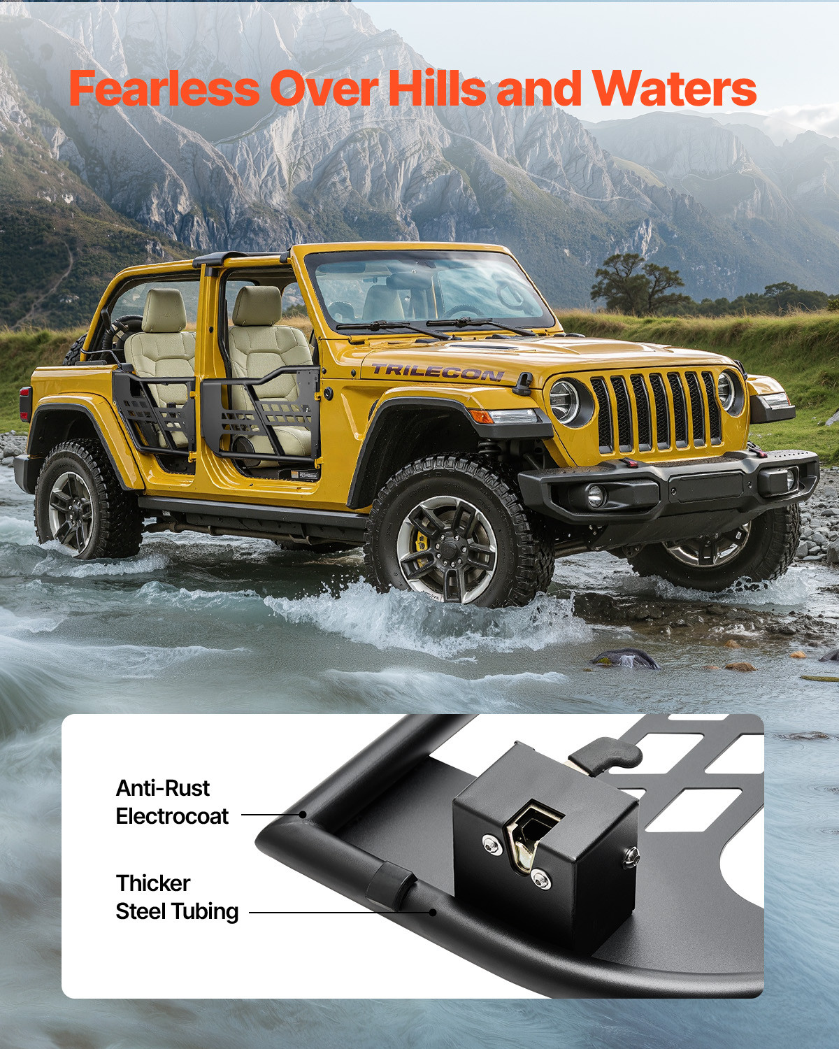 Front+Rear Side Tube Doors & Side View Mirrors For 2007-2018 Jeep Wrangler JK