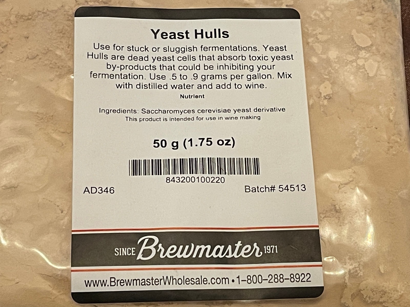 Yeast Hulls Nutrient 50 gram by Brewmaster Beer or Wine