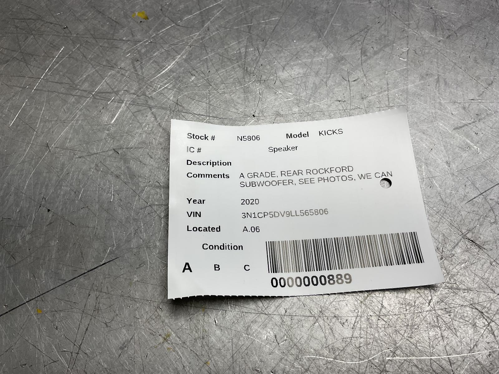 2020 Nissan Kicks SR Rear Rockford 12.25V Subwoofer OEM