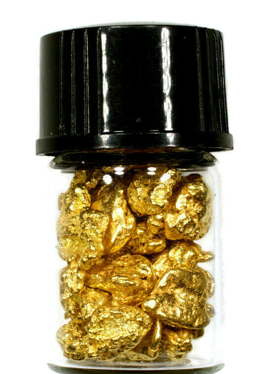 0.500 GRAMS ALASKAN YUKON BC NATURAL PURE GOLD NUGGETS #6 MESH W BOTTLE (#BG600)