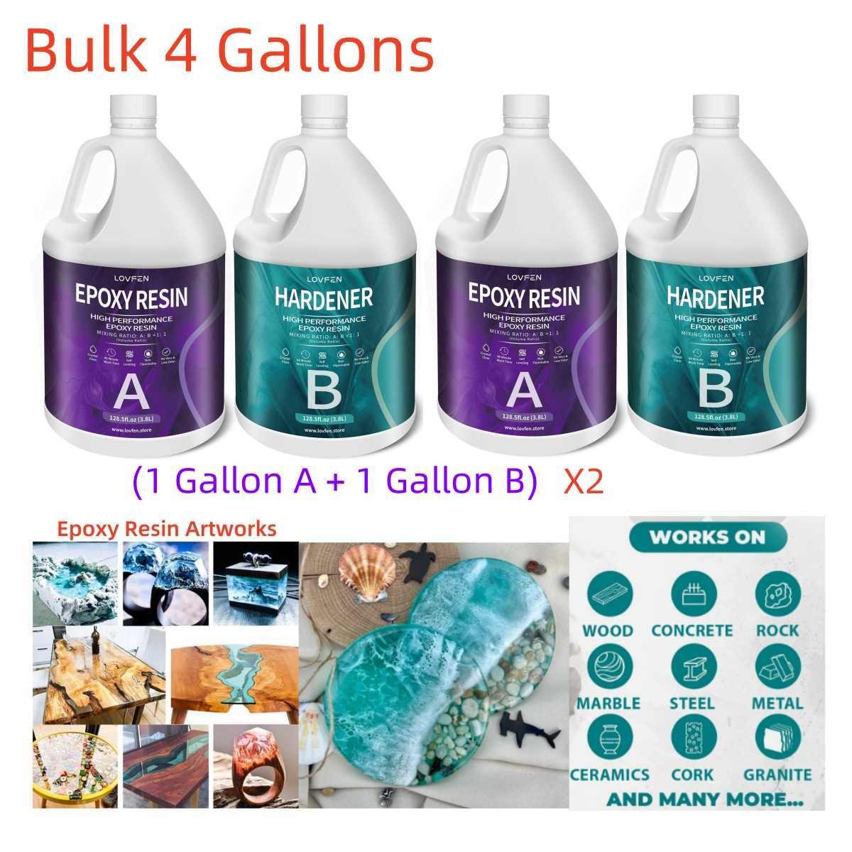 Bulk 4 Gallon Kit - Crystal Clear Tumbler 1:1 Epoxy Resin DIY Craft Arts Coating