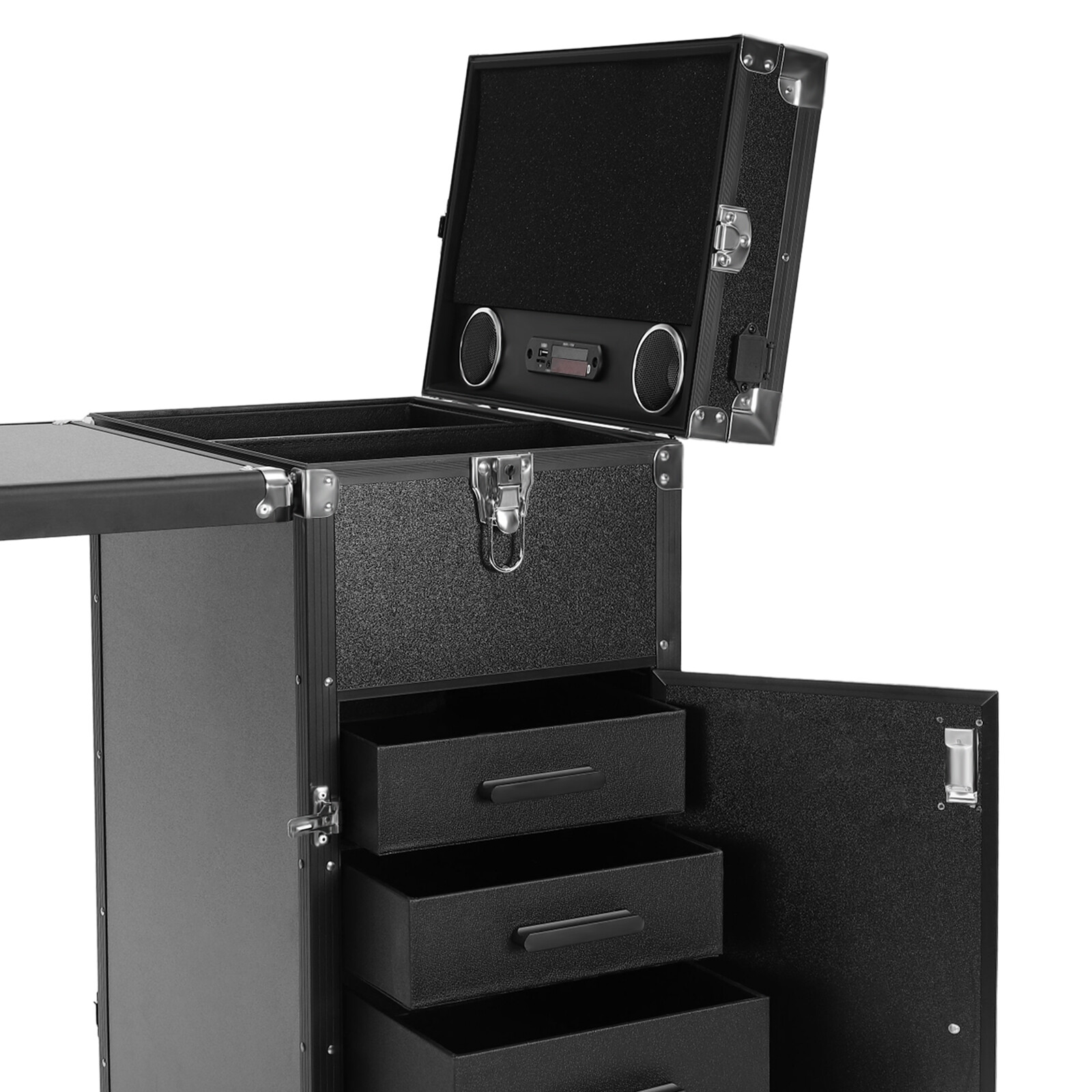 Nail Desk Mobile Station Rolling Makeup Train Case Manicure Table with Speaker