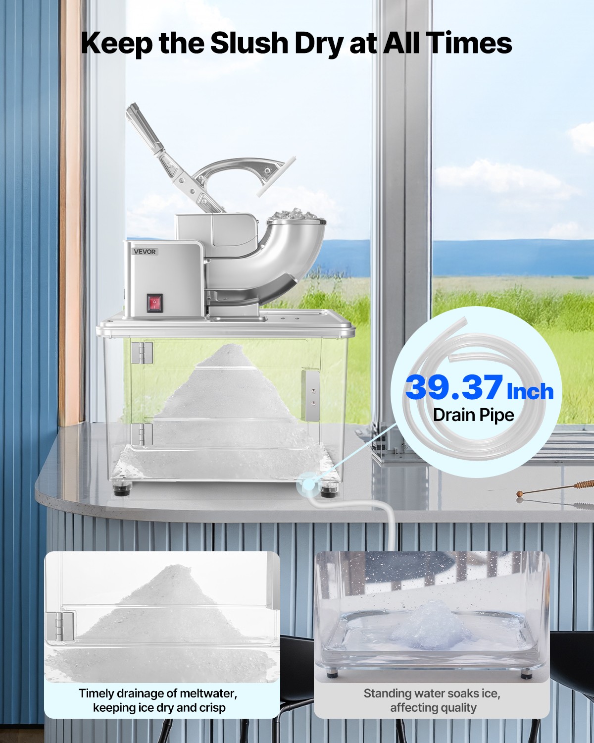 VEVOR Commercial Ice Crusher 661LBS/H Electric Snow Cone Maker Shaved Ice White