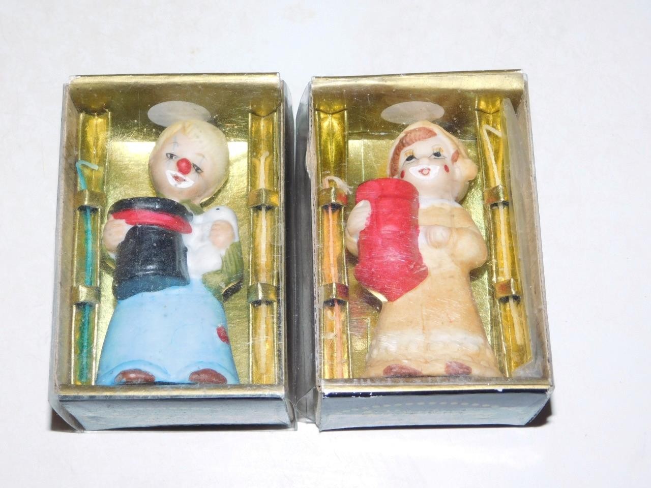 Jasco Birthday Bells Clown Cake Belles Handcrafted Bisque 3.25" Figurines Candle